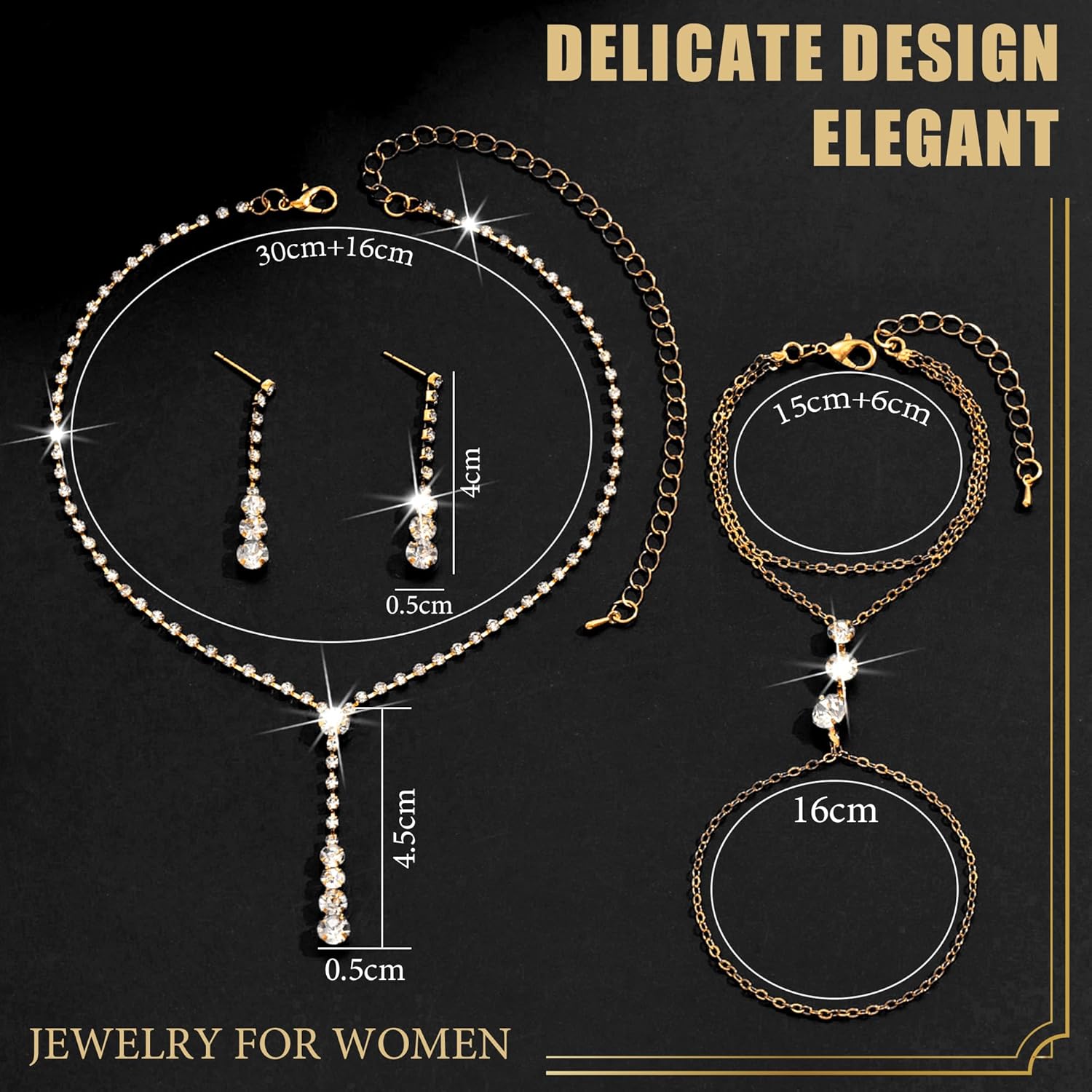Rhinestone Jewelry Set Necklace Bracelet Earrings Set Sparkly Necklace Dangle Earrings Prom Formal Costume Jewelry Sets for Women and Brides - Image 2