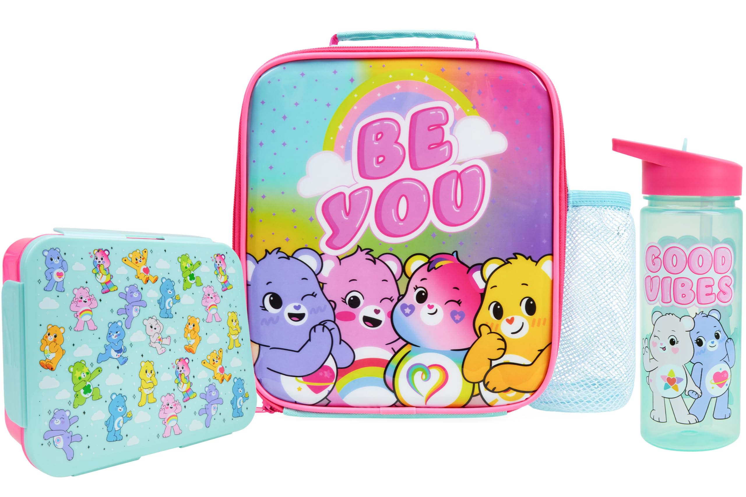 Get Trend Care Bears Water Bottle Lunch Bag & Lunch Box for Kids 3 Pcs Set School Supplies Snack Box BPA Free Leakproof for Travel Picnic Holiday (Multi Care Bears)