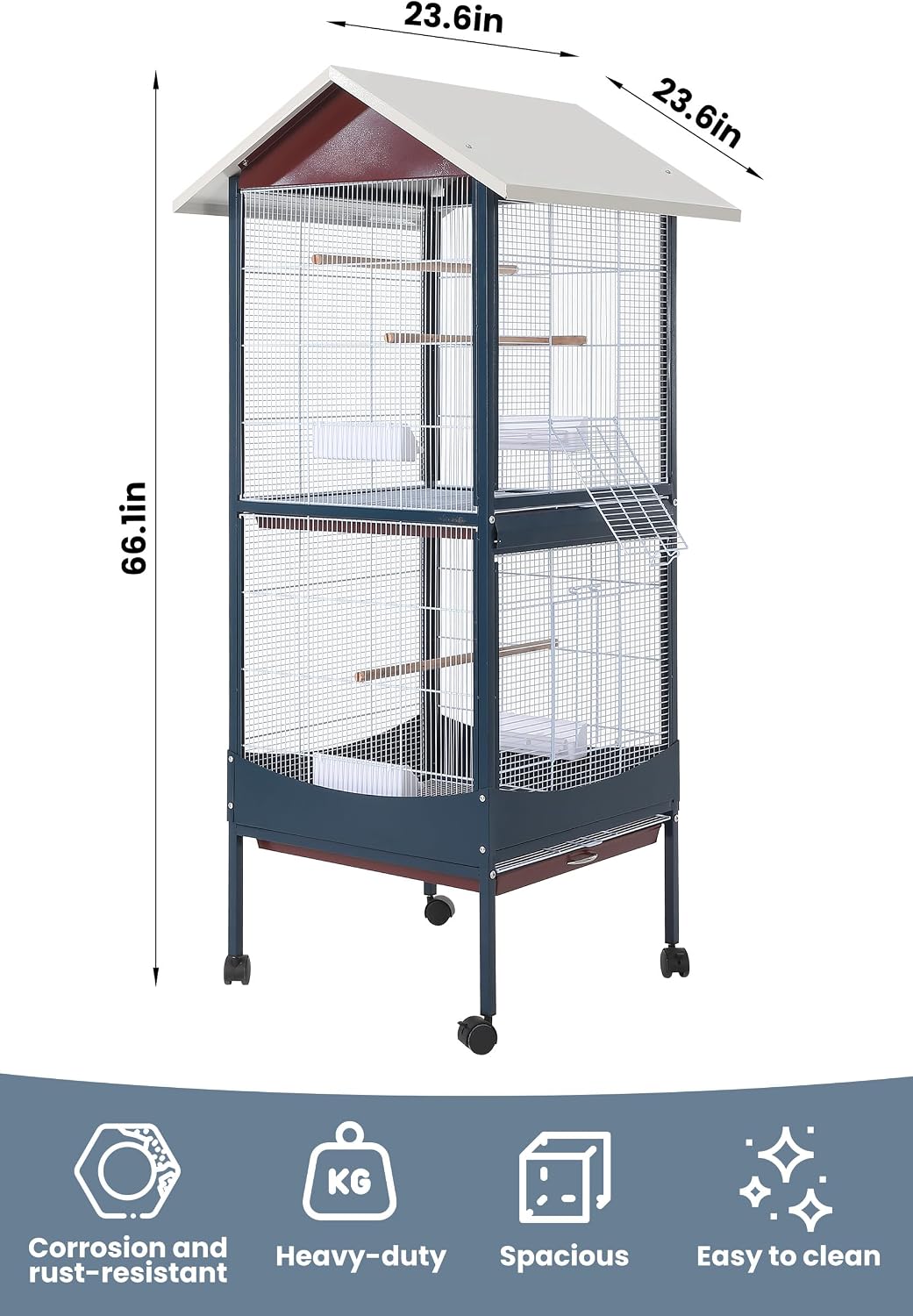 Garvee Bird Cage, 66''H Extra Large Bird Cage, w/Removeble Tray, Waterproof Roof, Easy to Clean, Lockable Caster, Indoor& Outdoor Application for Conure,Macaw,Budgie,Cockatiel,Lovebirds,Parakeet