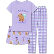 Tebbis Girls Tie Dye 3-Piece Pajamas Tee Shorts And Pants Size 6-18