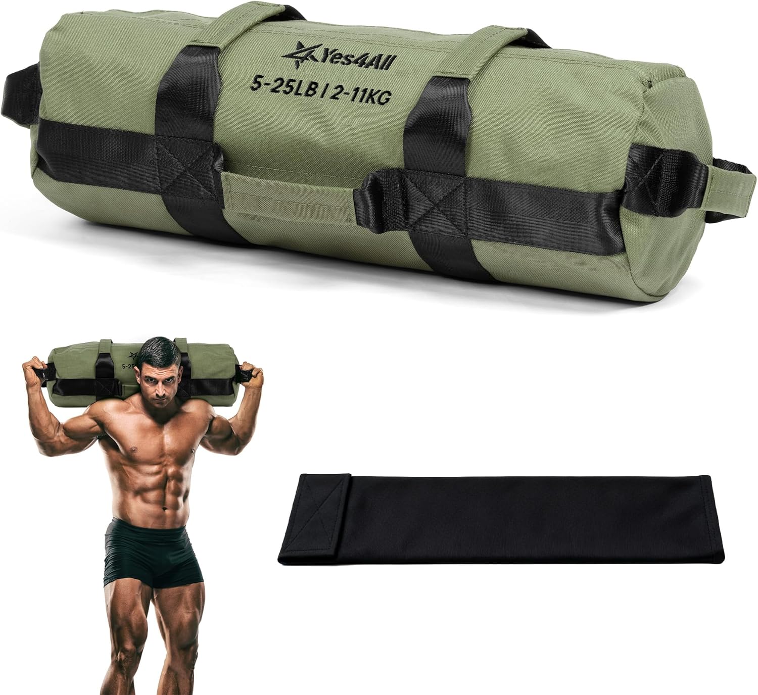 Yes4All Sandbags for Working Out, Adjustable Sand Bags for Weight Training with Handles, Multiple Colors & Sizes 5-200lbs