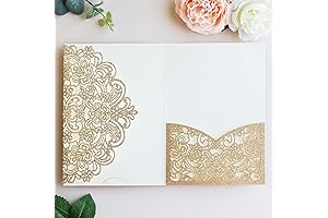 Hosmsua 50PCS Elegance Gold Laser Cut Lace Flora Wedding Invitation Pockets