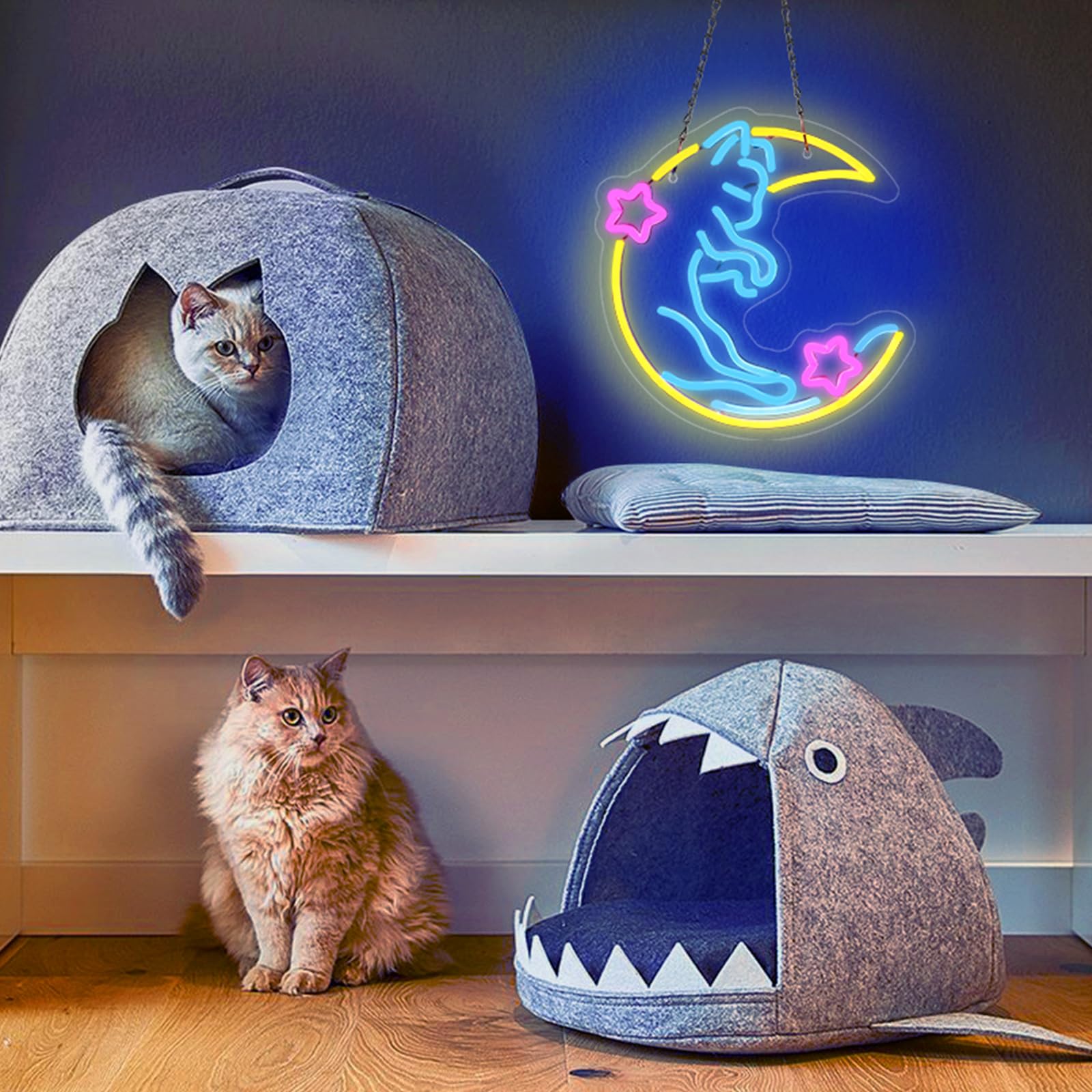 Amazon.co.jp: 猫 月 ネオンサイン 調光可能、かわいいネオンライト 壁