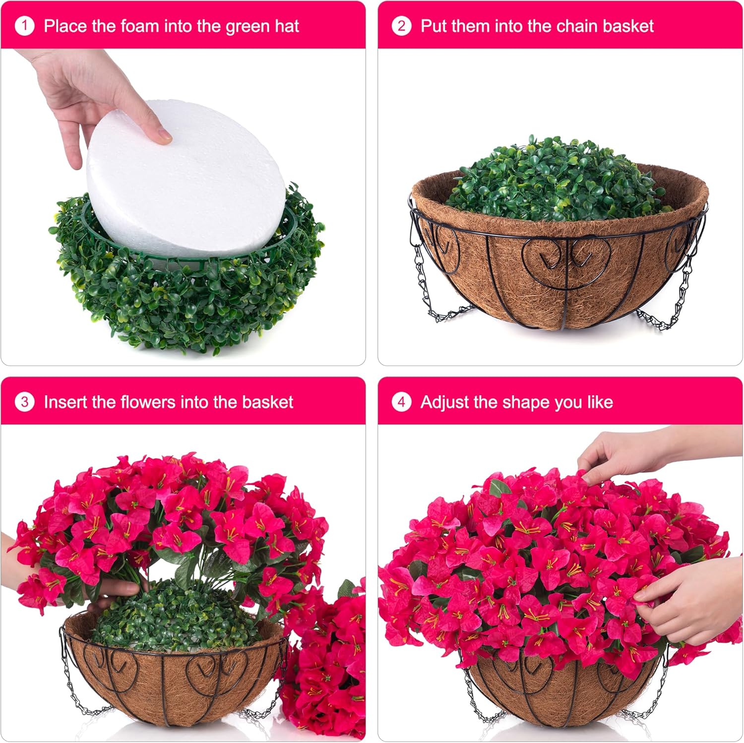 Artificial Fake Hanging Flowers Plants Basket for Outdoors Spring Summer Decoration, Faux Silk Bougainvillea Flowers in Planter UV Resistant Realistic for Outside Porch Patio Garden Yard Home, Hotpink - Image 5
