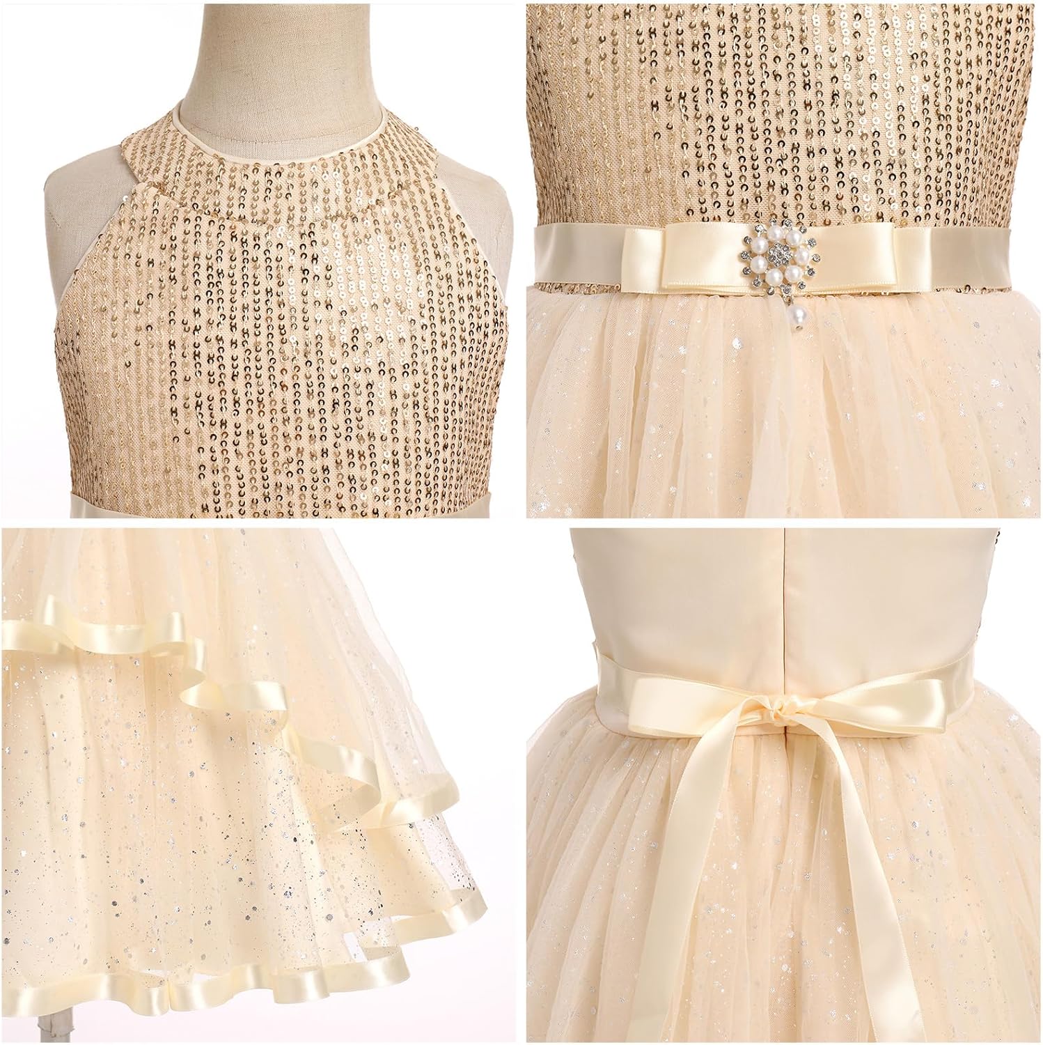 OBEEII Toddler Girls Pageant Dress Princess Sequin Tulle Tutu Dress Birthday Party Photoshoot Dress Glitter Flower Girl Dress - Image 6