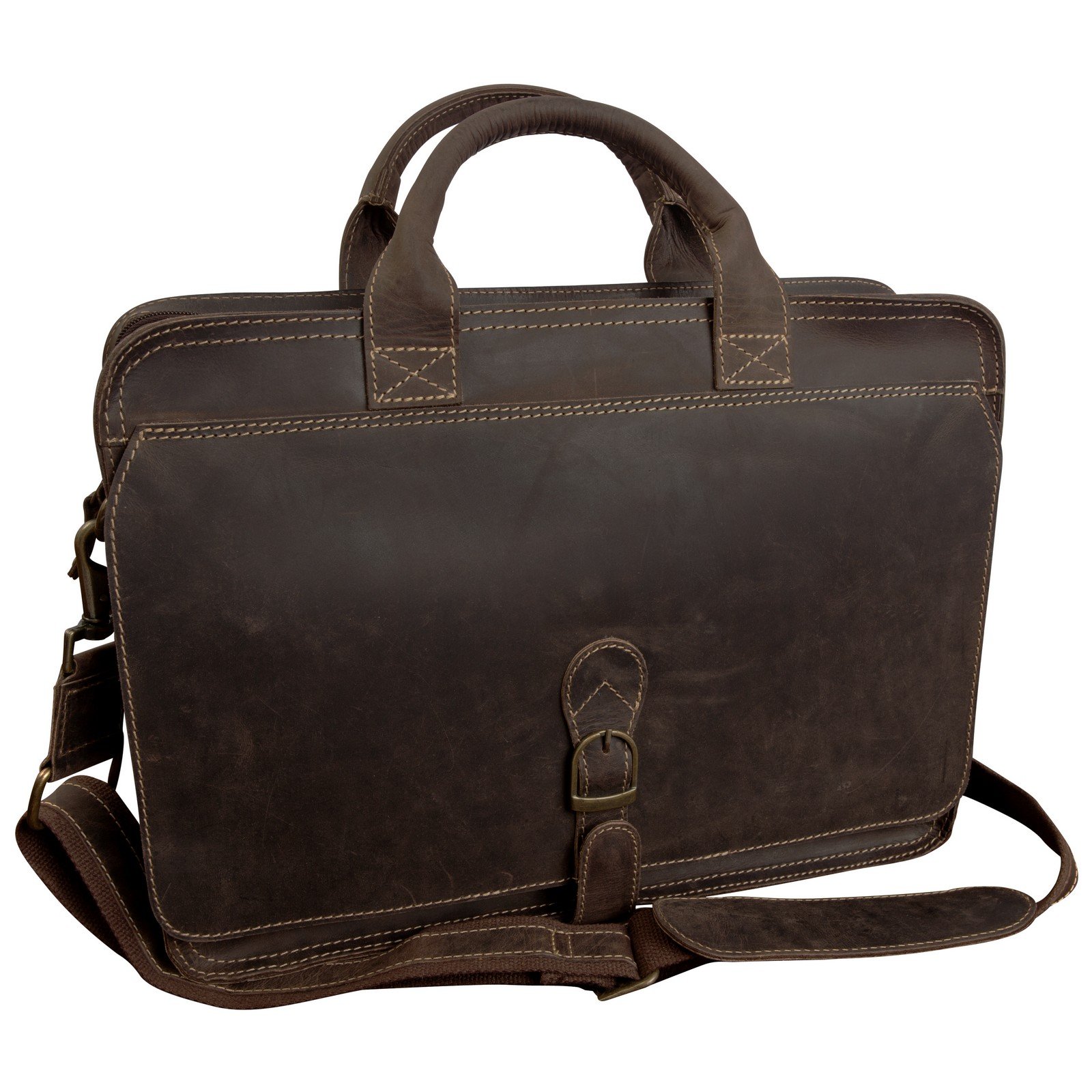 Texas Canyon 15" Leather Computer Briefcase, Distressed Brown