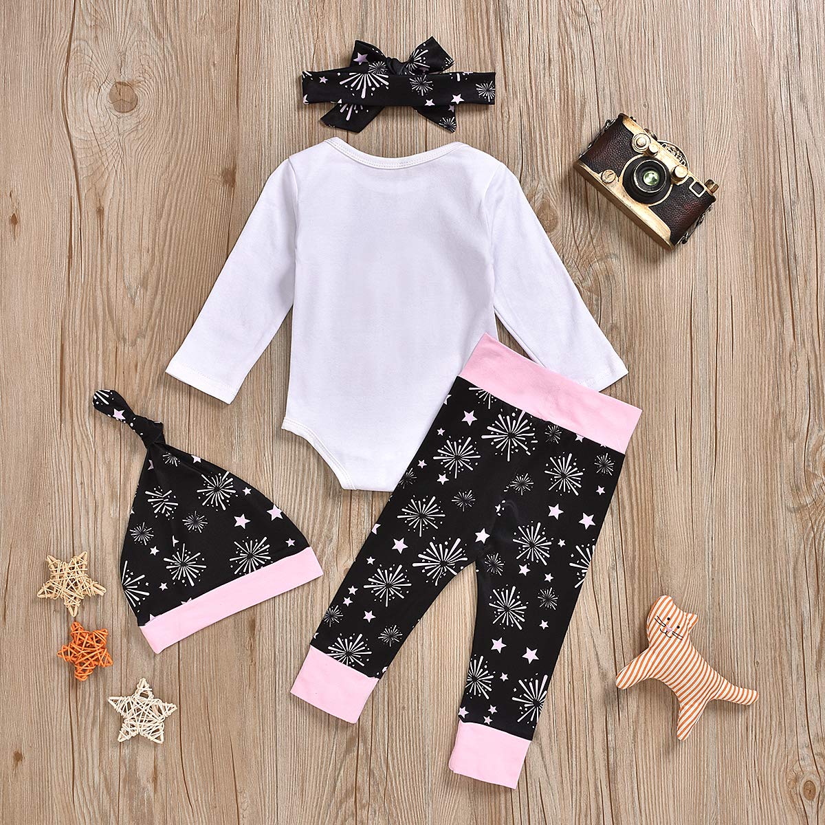 Xfglck Trajes de Año Nuevo para bebés recién nacidos, mameluco con letras, pantalones de fuegos artificiales, ropa para mi primer año nuevo 2023