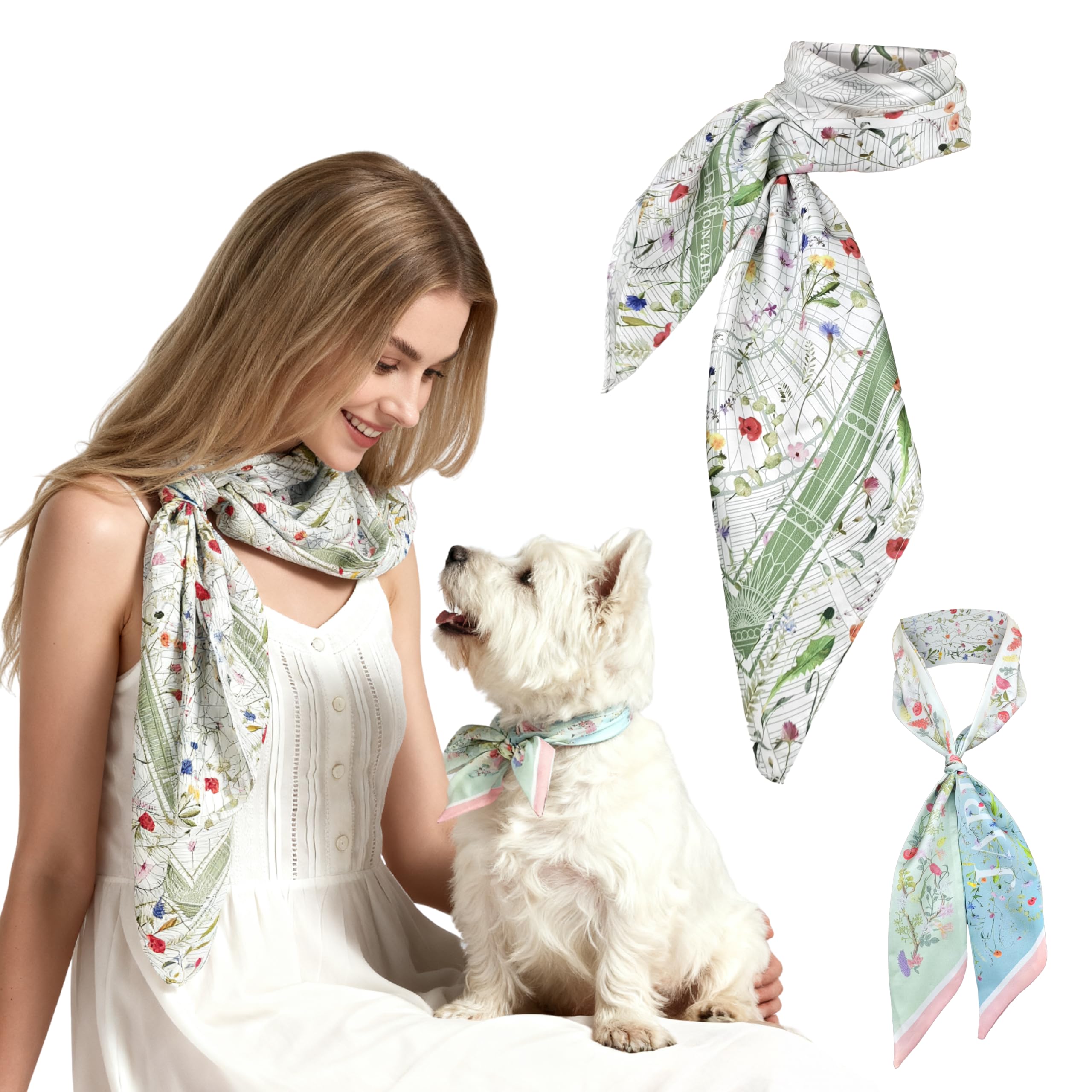 Pet & Owner Twinning Set | Venus Garden of Love Silky Scarf