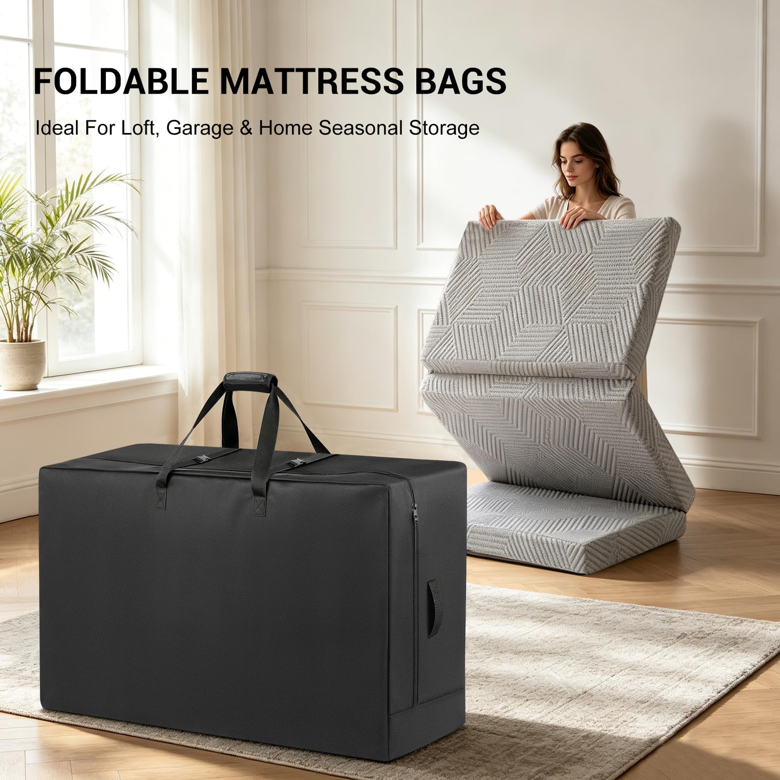 Sacs de matelas pliables, sacs de couvre-matelas triples pliables, sac de transport en tissu Oxford 420D imperméable pour matelas triples pliables (matelas non inclus) (102 cm x 46 cm x 71 cm)