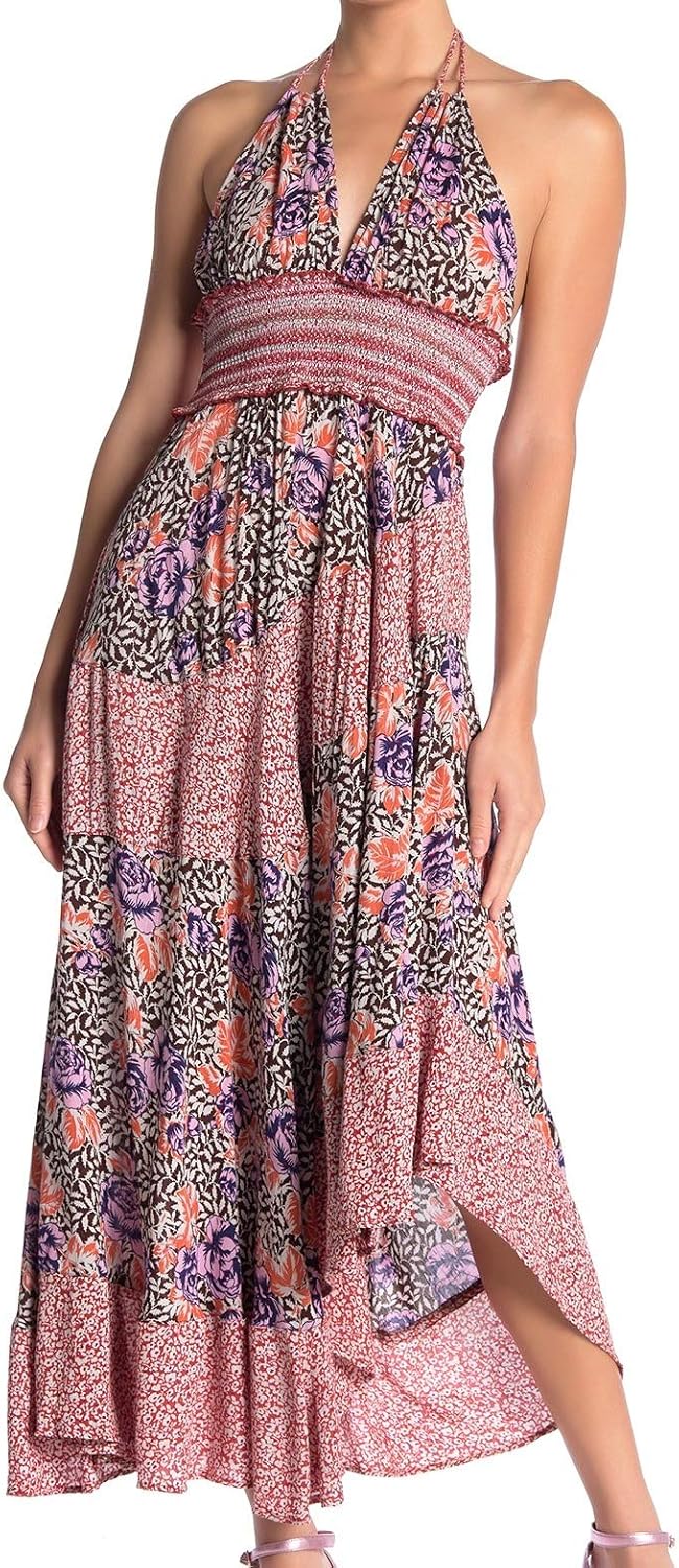 Free People Womens Gabriela Patchwork Printed Halter Slip Dress