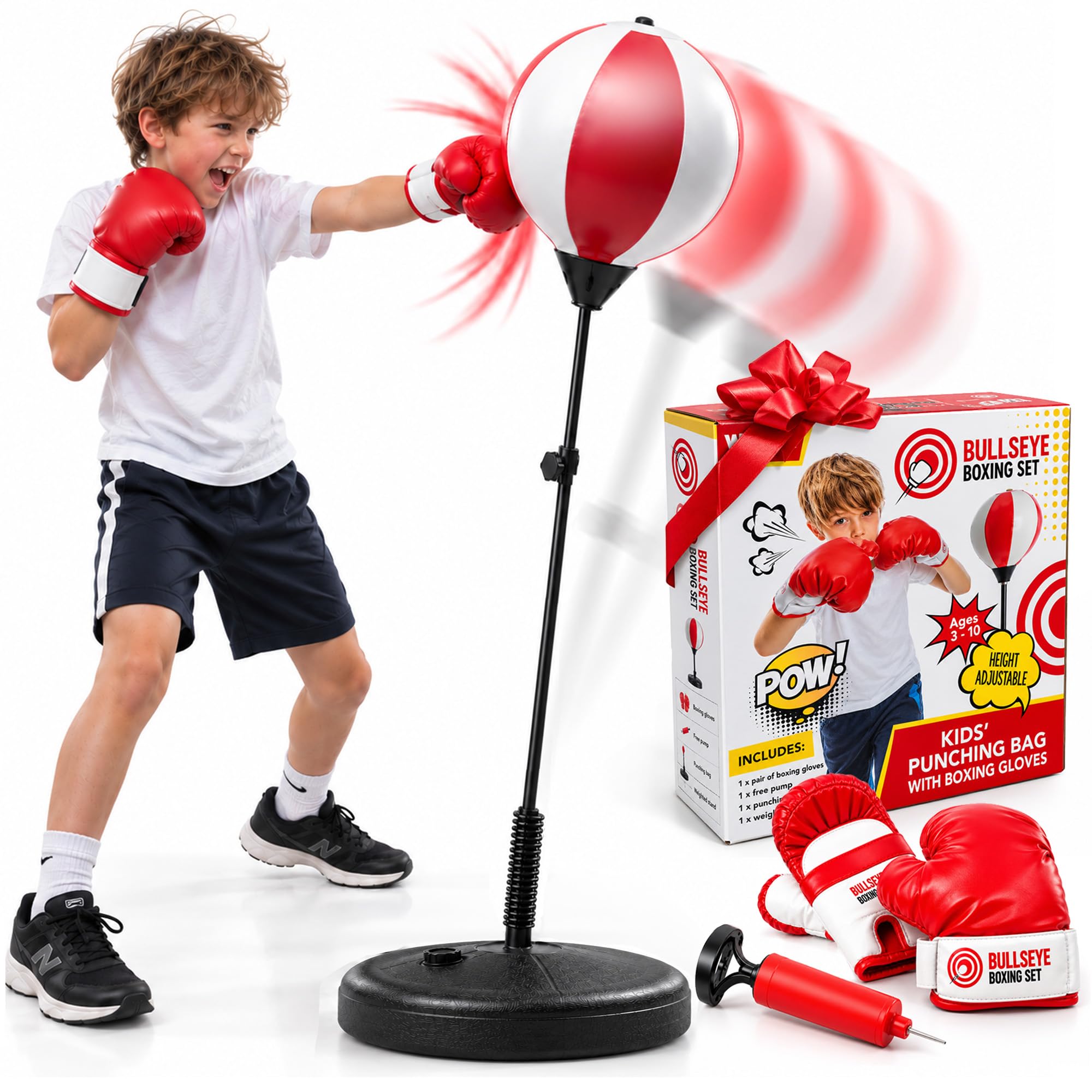 Whoobli Punching Bag for Kids and Toddler Incl Boxing Gloves| 3 4 5 6 7 8+ Years Old Adjustable Kids Boxing Bag with Stand| Sports Toy for Boys| Ideal Christmas Birthday Gift for Children; New 2026