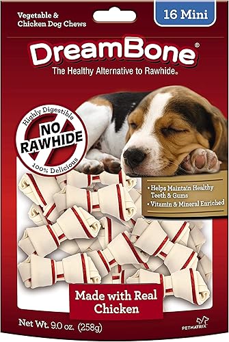 Miniatura 2 de Dreambone Mini masticables con pollo real, 16 unidades, masticables sin piel cruda para perros, 9 onzas, el paquete puede variar (paquete de 3)