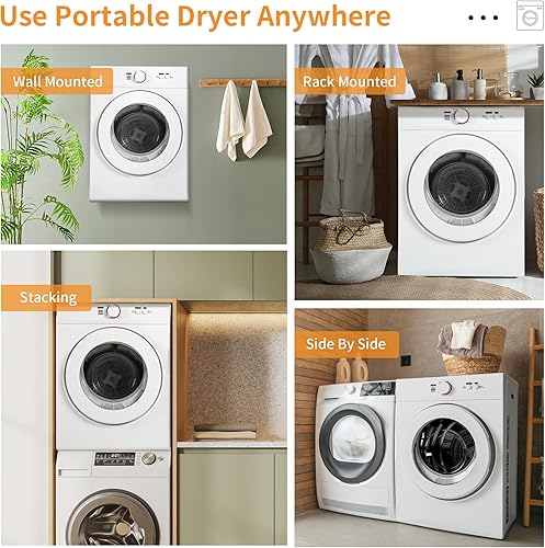 Miniatura 5 de Secadora de ropa portátil de 10.6 libras, secadora portátil de 1020 W para lavandería, secadora de 1.8 pies cúbicos con tambor de acero inoxidable,