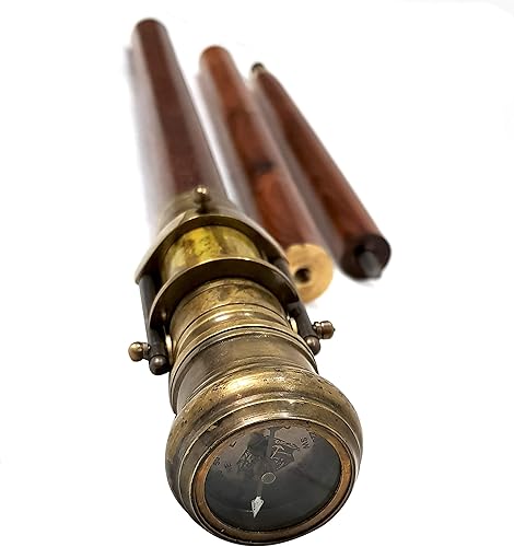 Miniatura 6 de Bastón telescópico de alta magnificación marina antiguo bastón náutico hecho a mano de madera maciza telescopio brújula