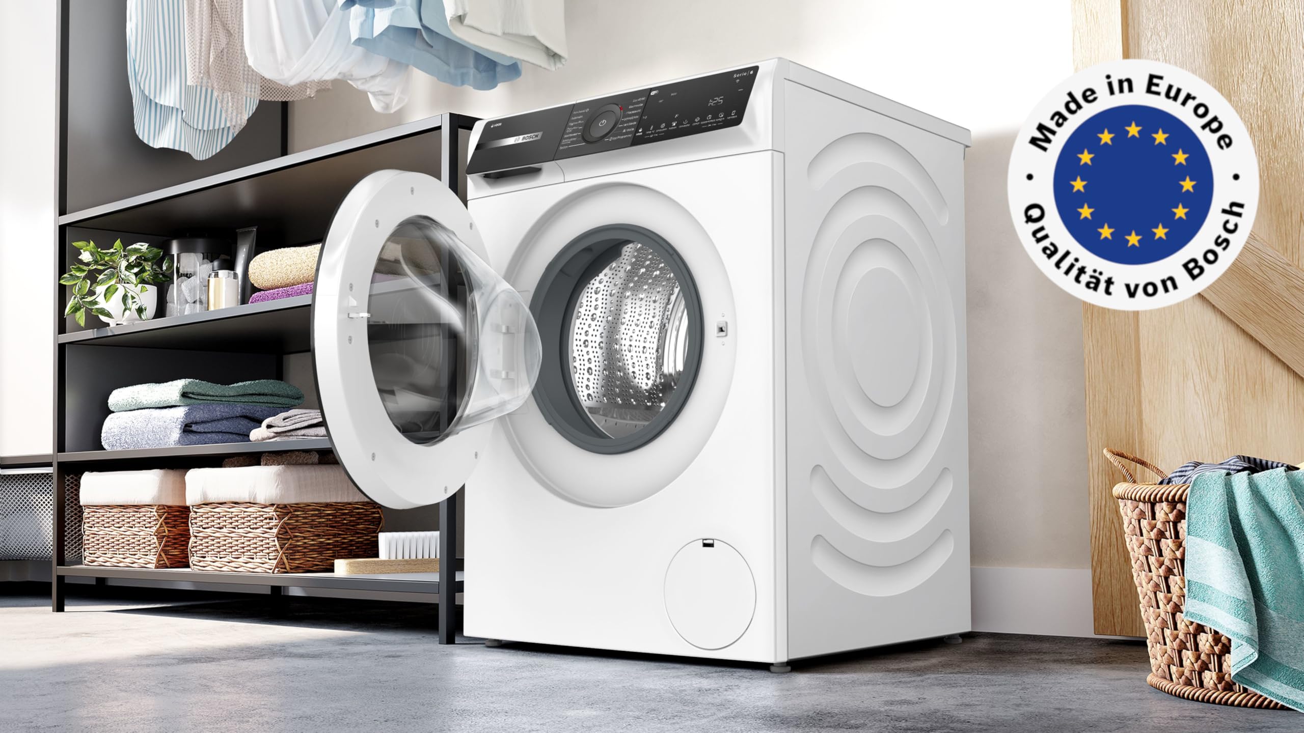 Bosch Serie 6 Smarte Waschmaschine 9 kg 1400 UpM i-DOS WGH244A40 | Barcode-Erkennung für Waschmittelmenge, bürstenloser Motor, Fleckenautomatik für 16 Fleckenarten, Nachlegefunktion