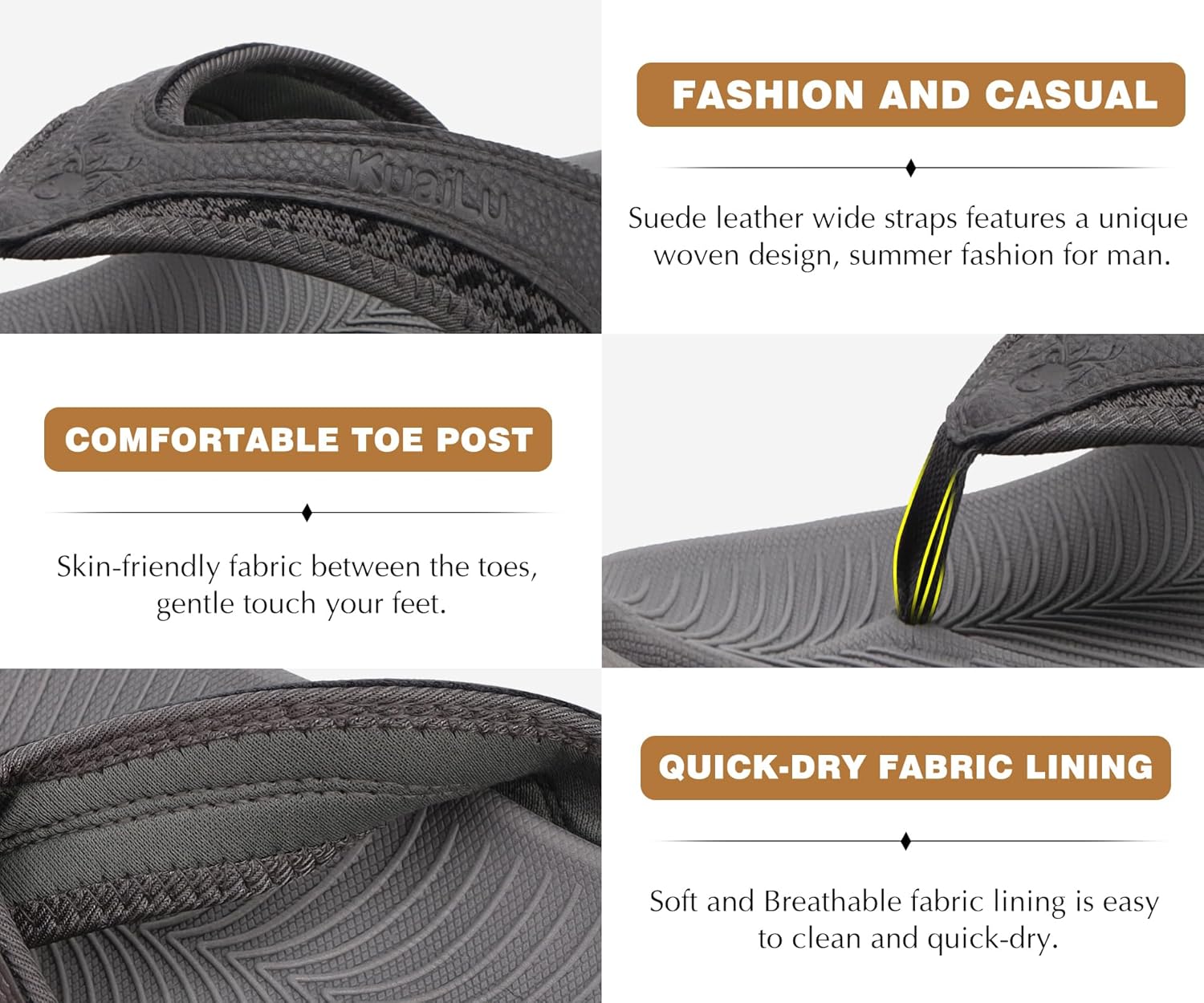 KuaiLu Mens Sport Flip Flops Comfort Orthotic Thong Sandals with Plantar Fasciitis Arch Support Outdoor Summer Beach Size 7~15 - Image 7