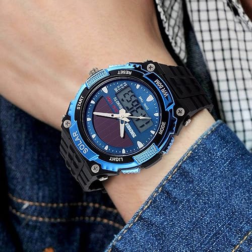 Miniatura 4 de FANMIS Reloj de pulsera de cuarzo casual con energía solar para hombre, analógico, digital, multifuncional, negro, reloj deportivo