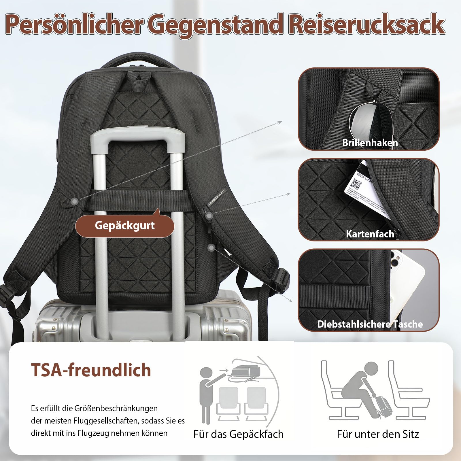 hk Business Laptop Rucksack Herren 15,6 Zoll mit Laptopfach | Wasserabweisender Antidiebstahl Rucksack mit USB-Ladeanschluss, großem Stauraum für Pendeln, Büro, Reisen und Geschäft