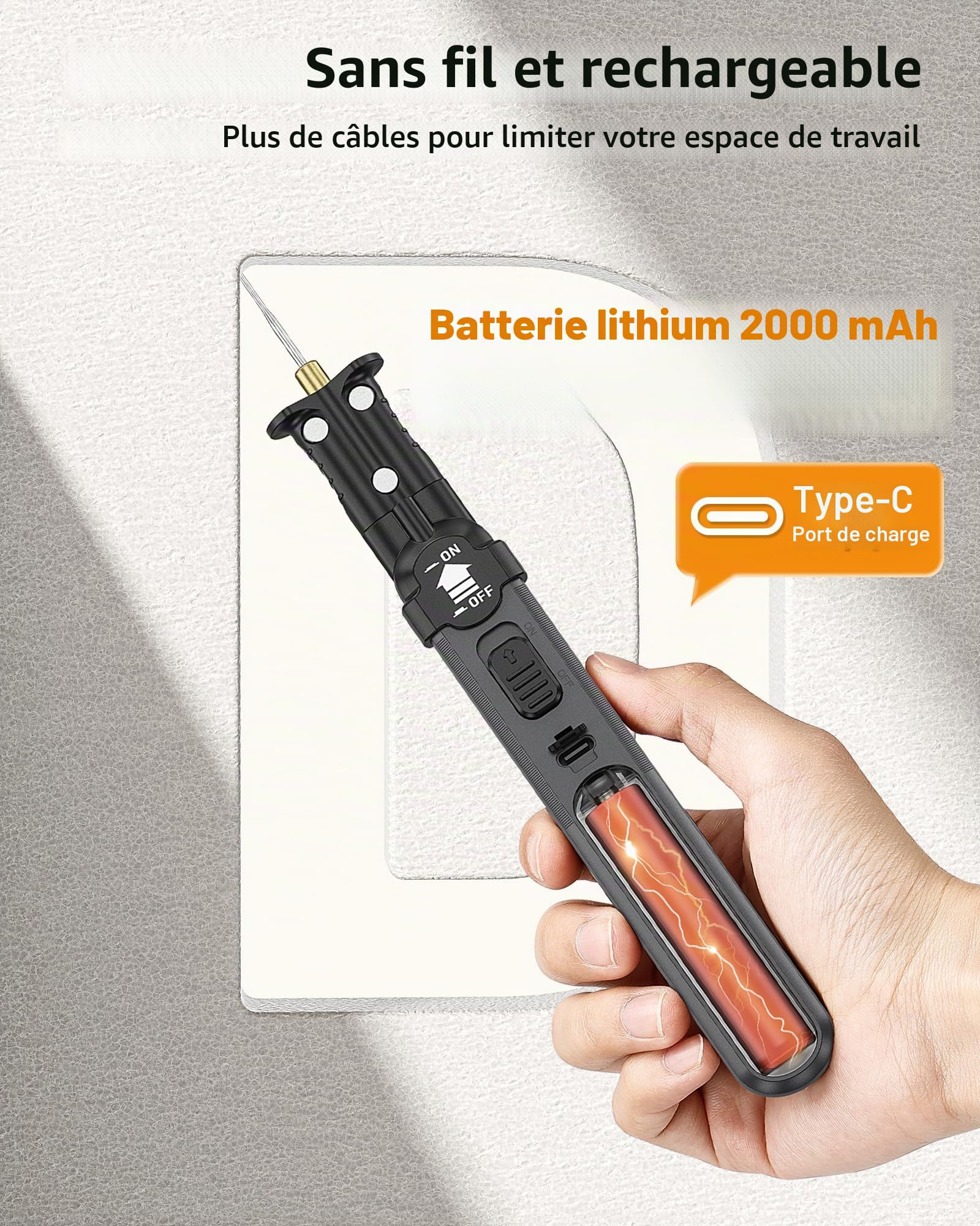 Fil Chaud Découpe Polystyrène Sans Fil, 18W stylo machine à découper électrique polystyrène, lumière LED et chargement USB-C, outil de coupe de mousse 550℃ pour la sculpture sur, l'artisanat