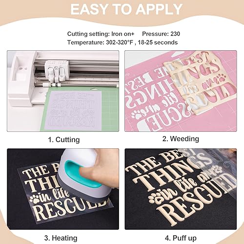 Miniatura 4 de VINYL FROG Vinilo de transferencia de calor 3D de 10 x 6 pies, espuma color crema, vinilo para planchar en vinilo para bricolaje, diseños de prensa