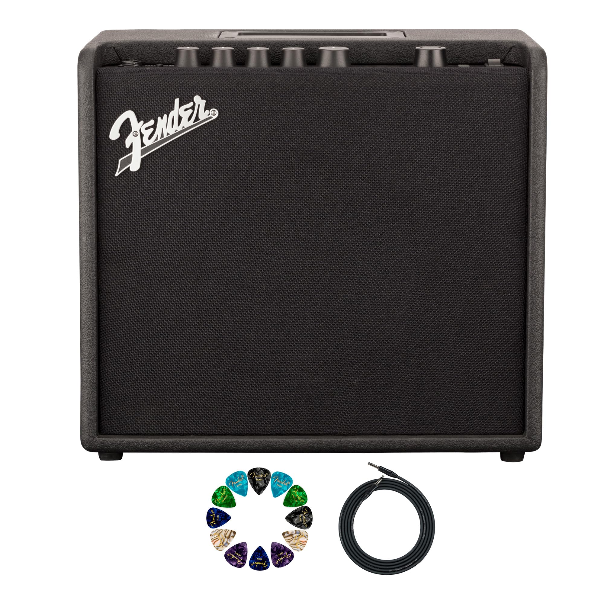 Fender Mustang LT25 Guitar Combo Amplifier Bundle with Cable and Austin Bazaar Exclusive 12-Pack Picks
