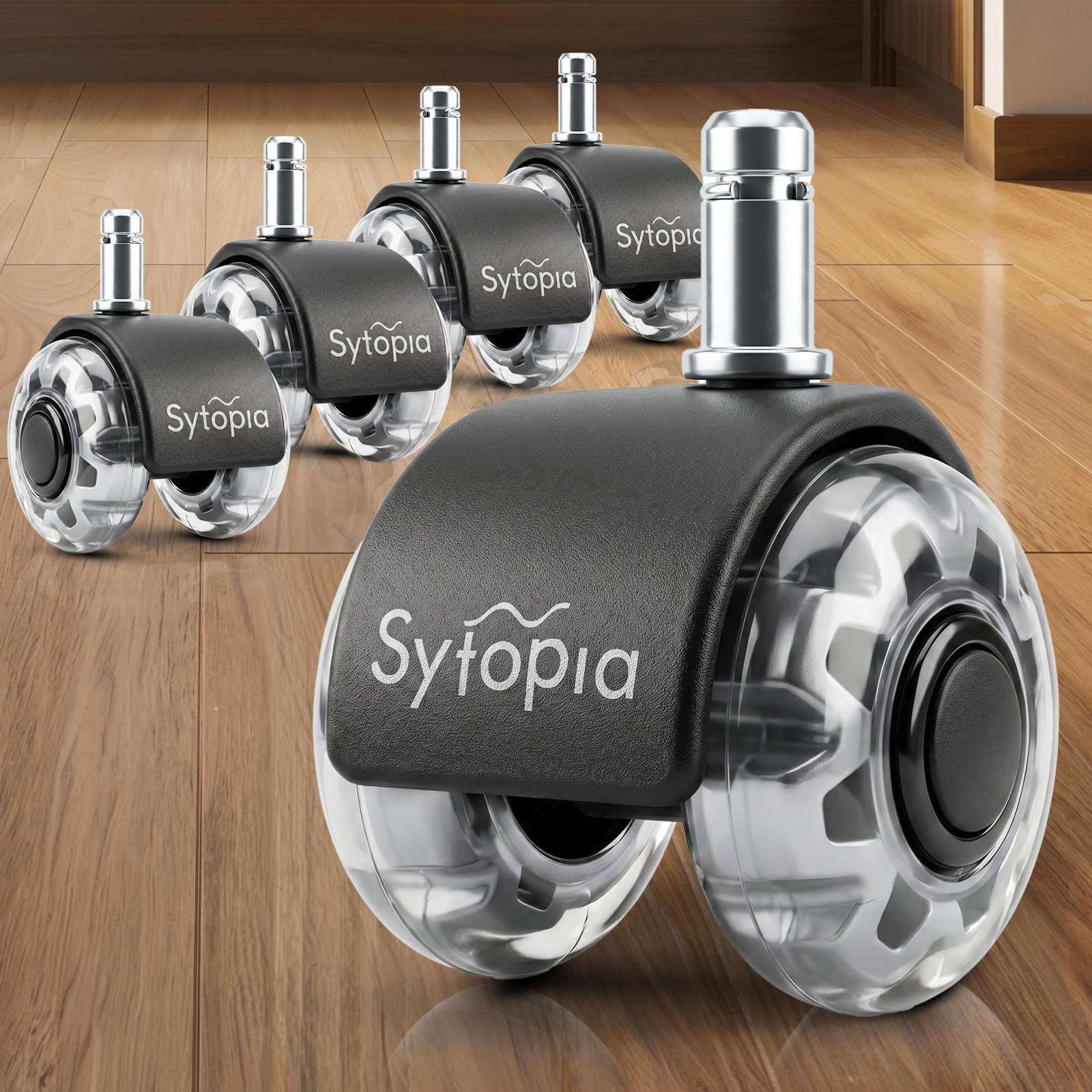 Sytopia Bürostuhl Rollen 11mm x 22 mm, 5er Set Rollen für Bürostühle, Super Leise und Weiche für Hartböden, Parkett, Teppich, Laminat, Keine Bodenschutzmatte Nötig (Grau, Nicht für 1KEA 10mm Stift)