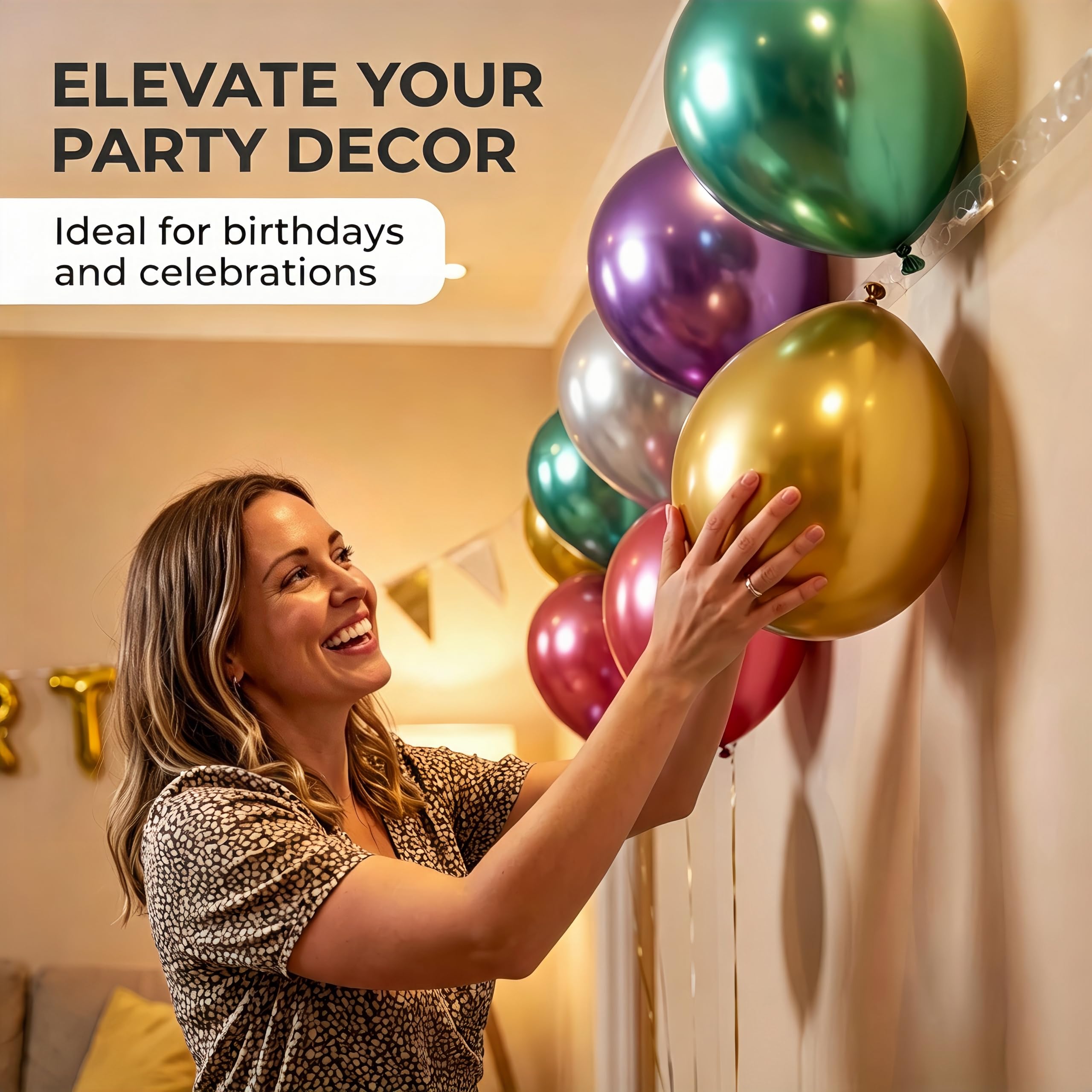 100 Pack 12 Inch Bright Chrome Metallic Latex Helium Birthday Balloons — Amazon image 4