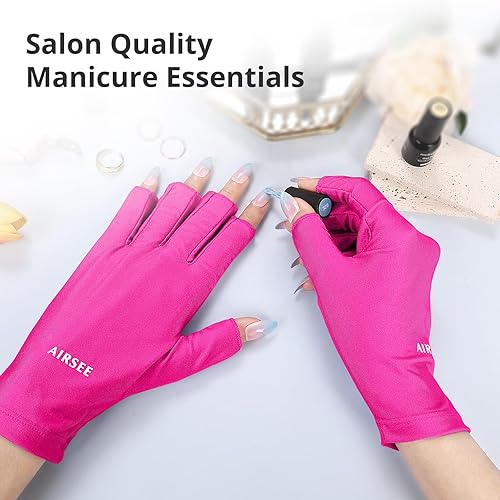 Miniatura 46 de AIRSEE Guantes UV para lámpara de uñas, guantes profesionales de protección UV UPF50+ para manicuras, arte de uñas, guantes sin dedos que protegen