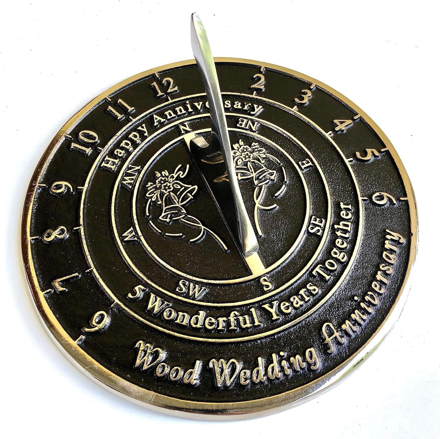 NauticalMart 5th Wood Wedding Anniversary Sundial Gift Ideas for Husband Or Wife, Friend, Engraved Anniversary Day Gift