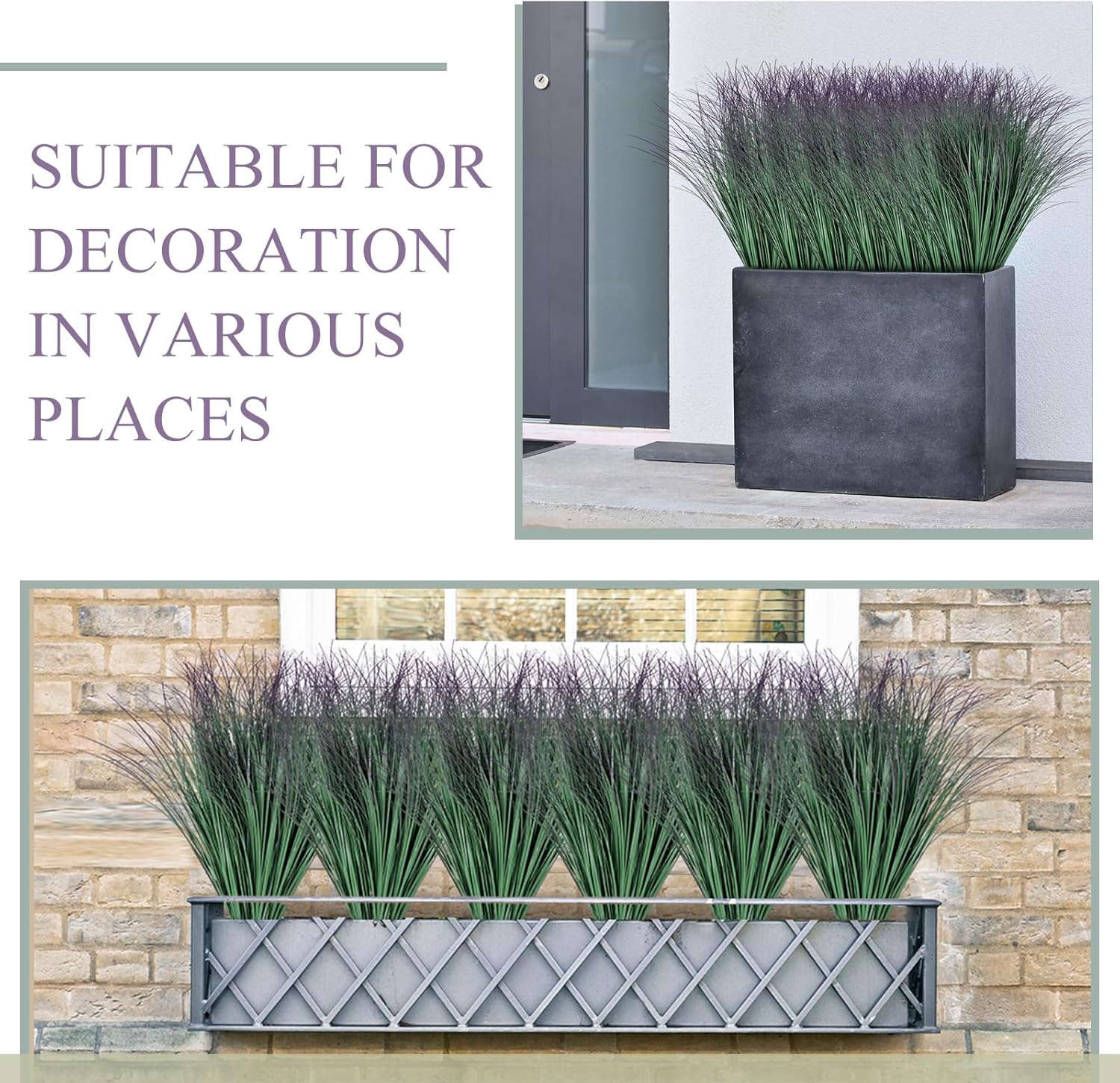 Geosar 10 Pack Artificial Plants 27 Inch Tall Onion Grass Greenery Fake Grass Faux Greenery Stems Artificial Shrubs for Outdoors Plastic Small Bushes for Office Room Gardening Indoor (Deep Purple)