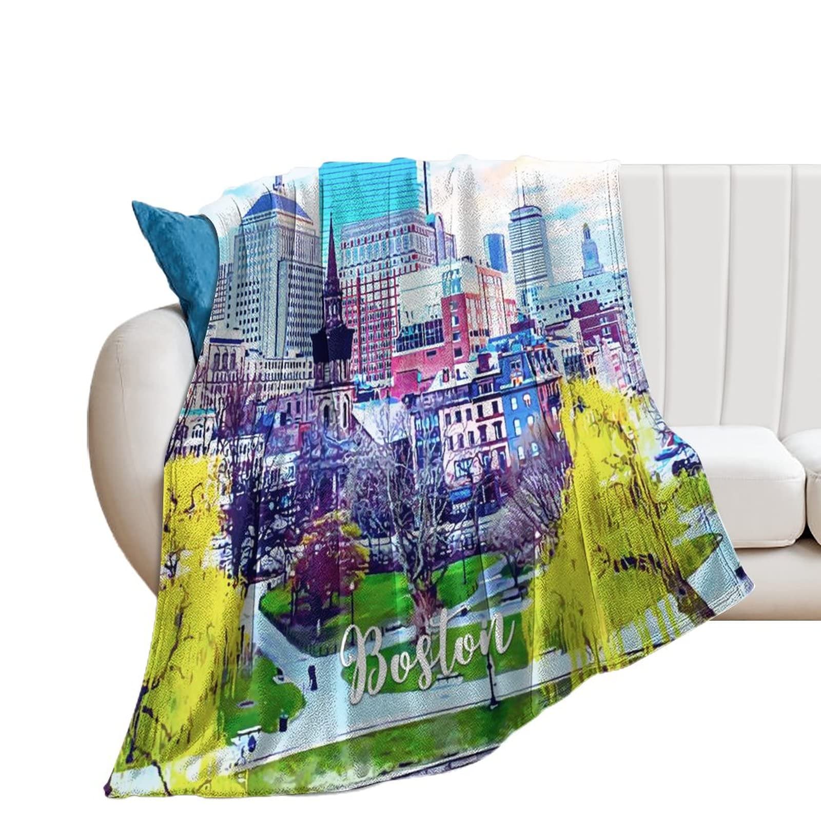 Couverture en flanelle Boston 152x203 cm douce et chaude pour canapé design ville