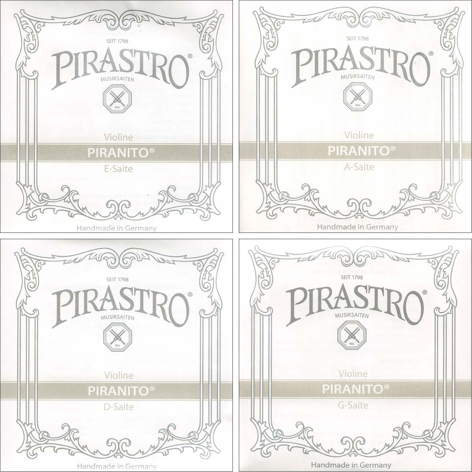 PirastroPiranito 1/2-3/4 Violin String Set - Chromesteel/Steel - Medium Gauge - Ball End E