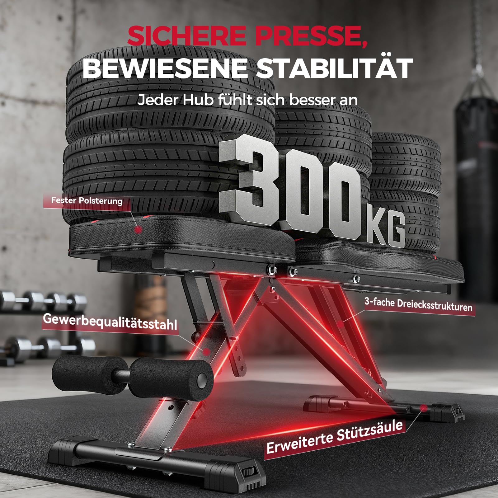 FLYBIRD Verstellbare Hantelbank, 300 kg Tragfähigkeit, Professionelle Multifunktionale Trainingsbank für Heimtraining, Faltbare Schrägbank für Ganzkörper-Workout
