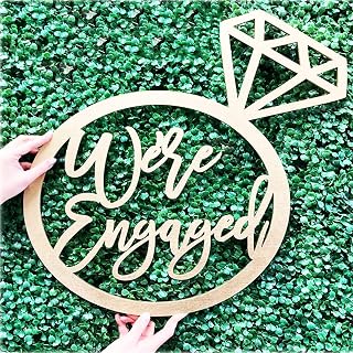 Wooden Ring Engagement Sign, We Are Engaged Wall Decor for Bridal Shower Decorations Front Door Hanger Decor for Bachelorette Wedding Party Supplies Photo Booth Props Wooden Cutout Signs