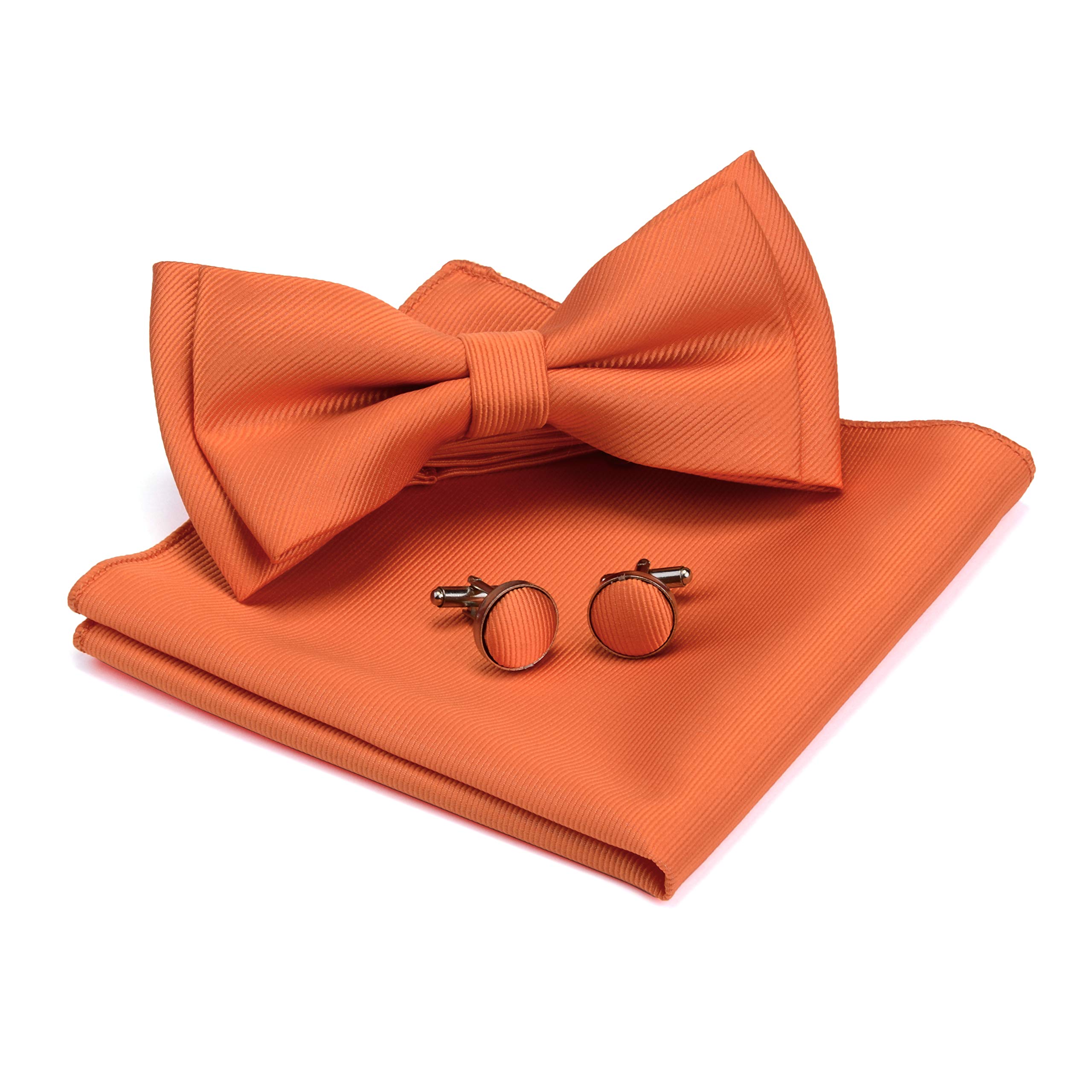 Gusleson Mens Solid Color Two Layer Pre-tied Bow Tie and Pocket Square Cufflink Set with Gift Box