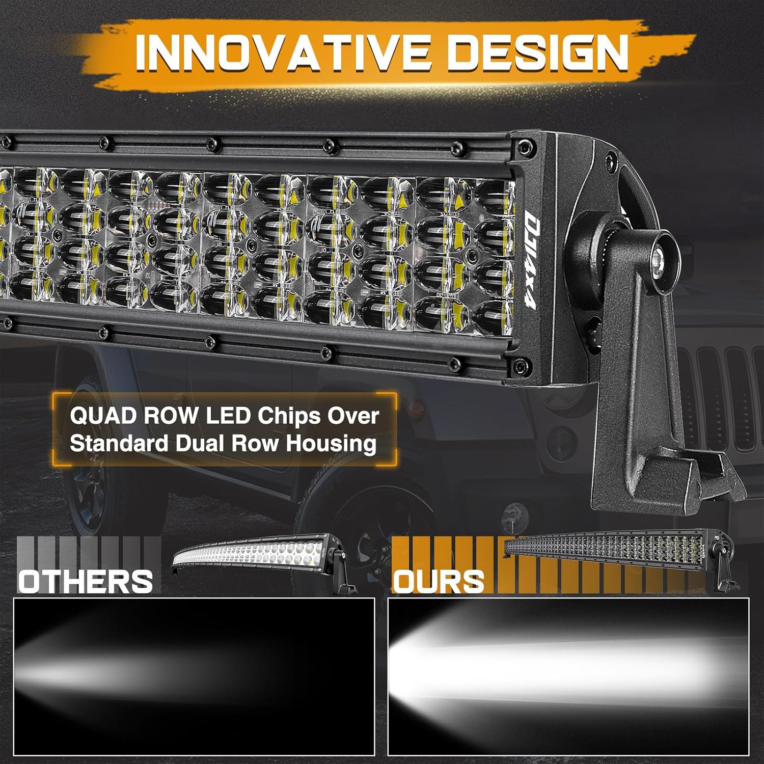50 Inch Curved LED Light Bar, Niking Auto Quad Row LED Driving Work Light Spot Flood Combo Beam Off Road Lights with Wiring Harness Kit Fog Light Roof Bar for Trucks SUV Pickup Wrangler JK JL 4WD