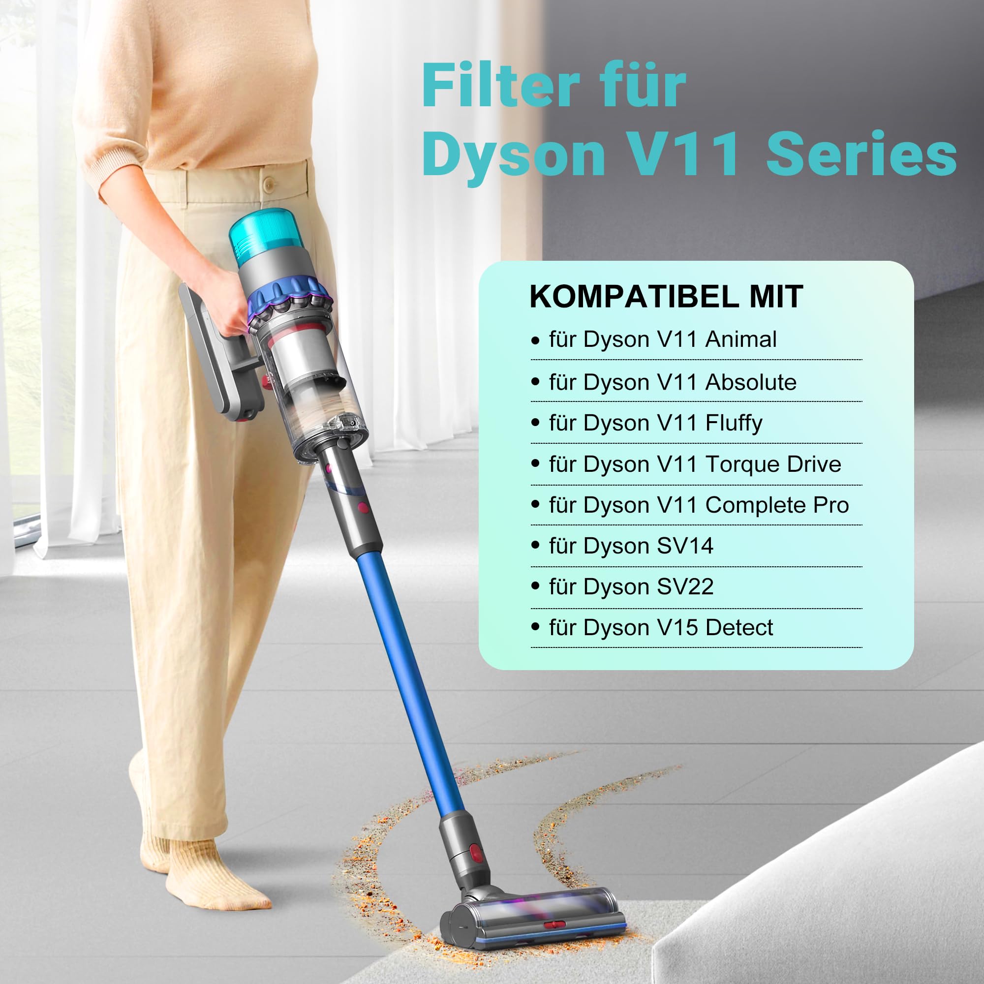 Elalove Filtr HEPA ze szczotką do odkurzacza V11 i V15 – filtr zamienny do Dyson V11 V15 SV14 SV17 SV22 Detect Animal Absolute Extra Pro