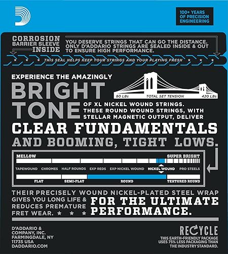 Miniatura 38 de Cuerdas para guitarra, bajo, de la marca D'Addario, blanco negro rojo azul