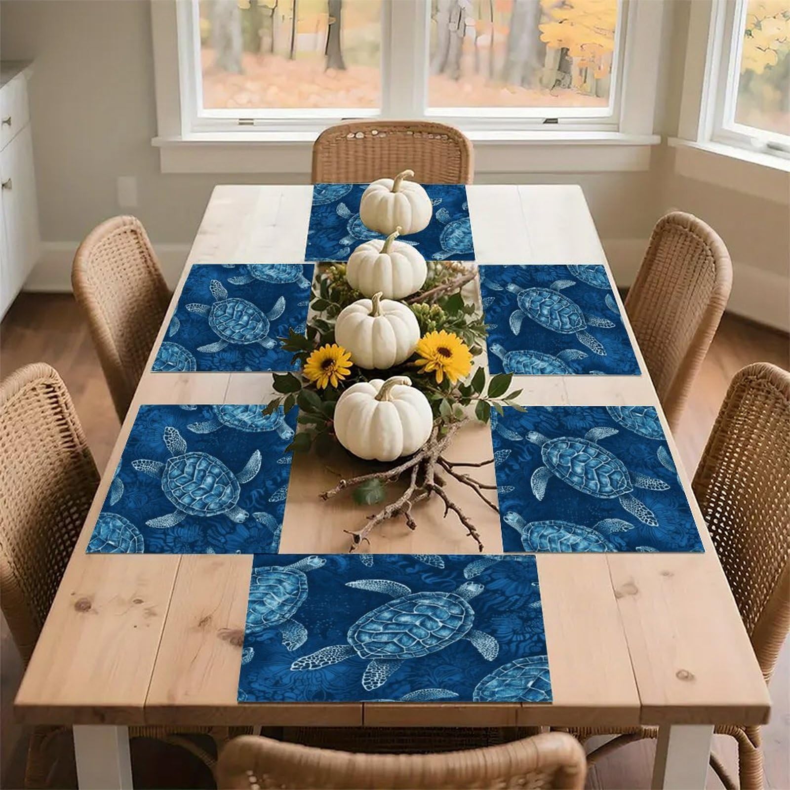 Sea Turtle-Blue Placemats Non-Slip Heat Resistant Table Mats Flax Washable Cloth Place Mats Easy to Clean Premium Placemat for Kitchen Dining Table Decor Party Outdoor