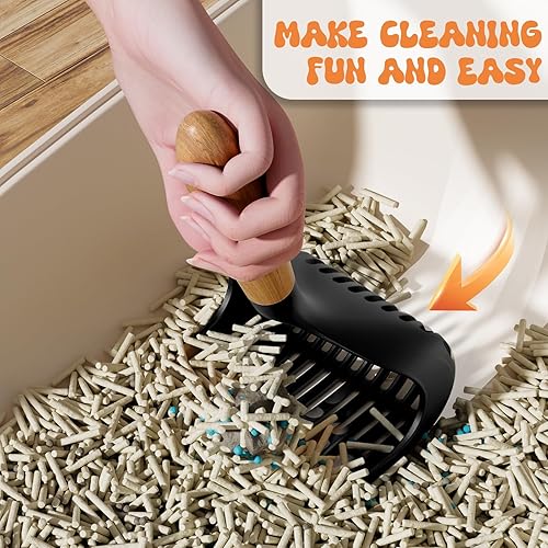 Miniatura 2 de Pieviev Cat Litter Scoop, Deep Shovel, Premium Non-Stick Large Scooper with Wooden Handle, Easy to Place (Black-A, 1 Pack)