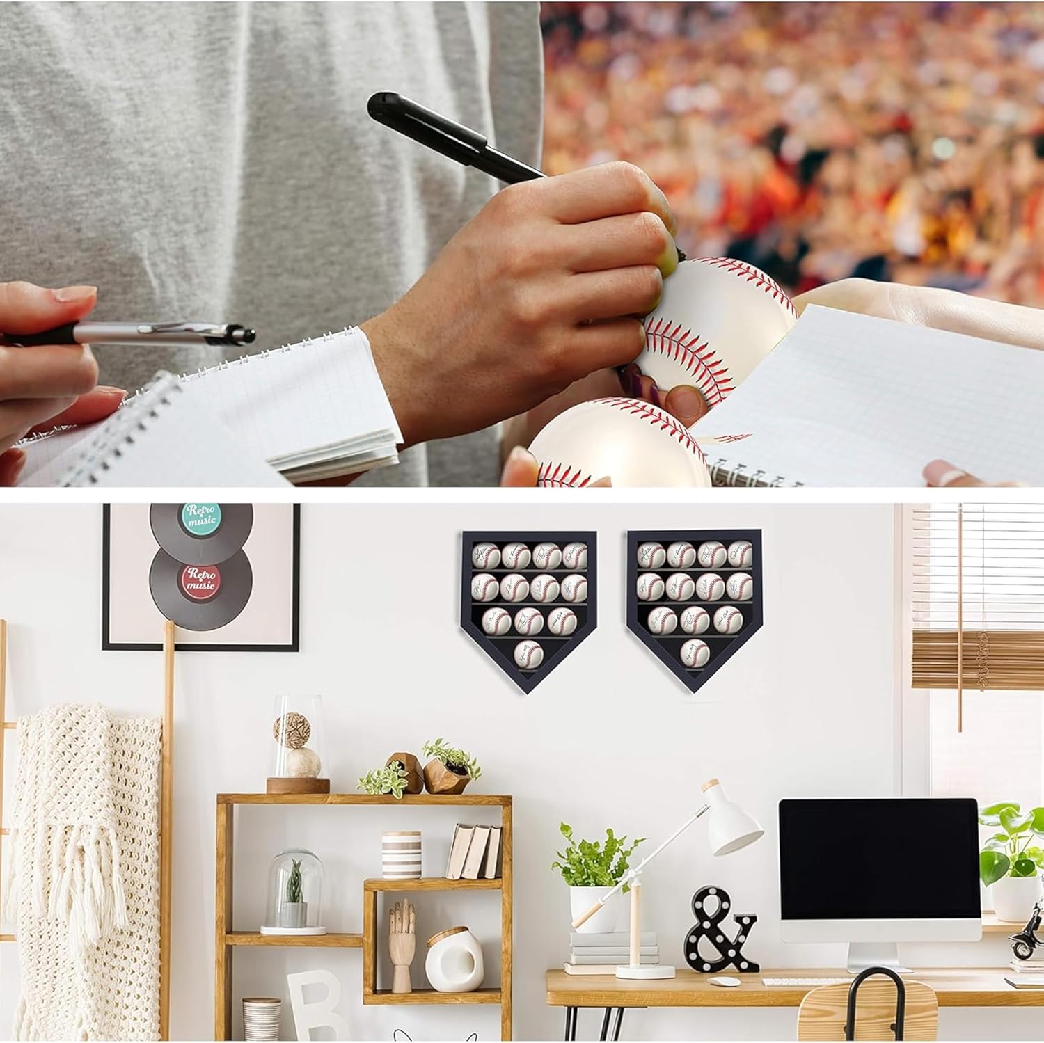 Baseball Display Case Baseball Case Baseball Holders for Balls Display Baseballs 20 Pack Wall Display Box 92% Clear Antifade UV Protection with Gold Locks for ​Homerun Autograph Ball Extra Large Black