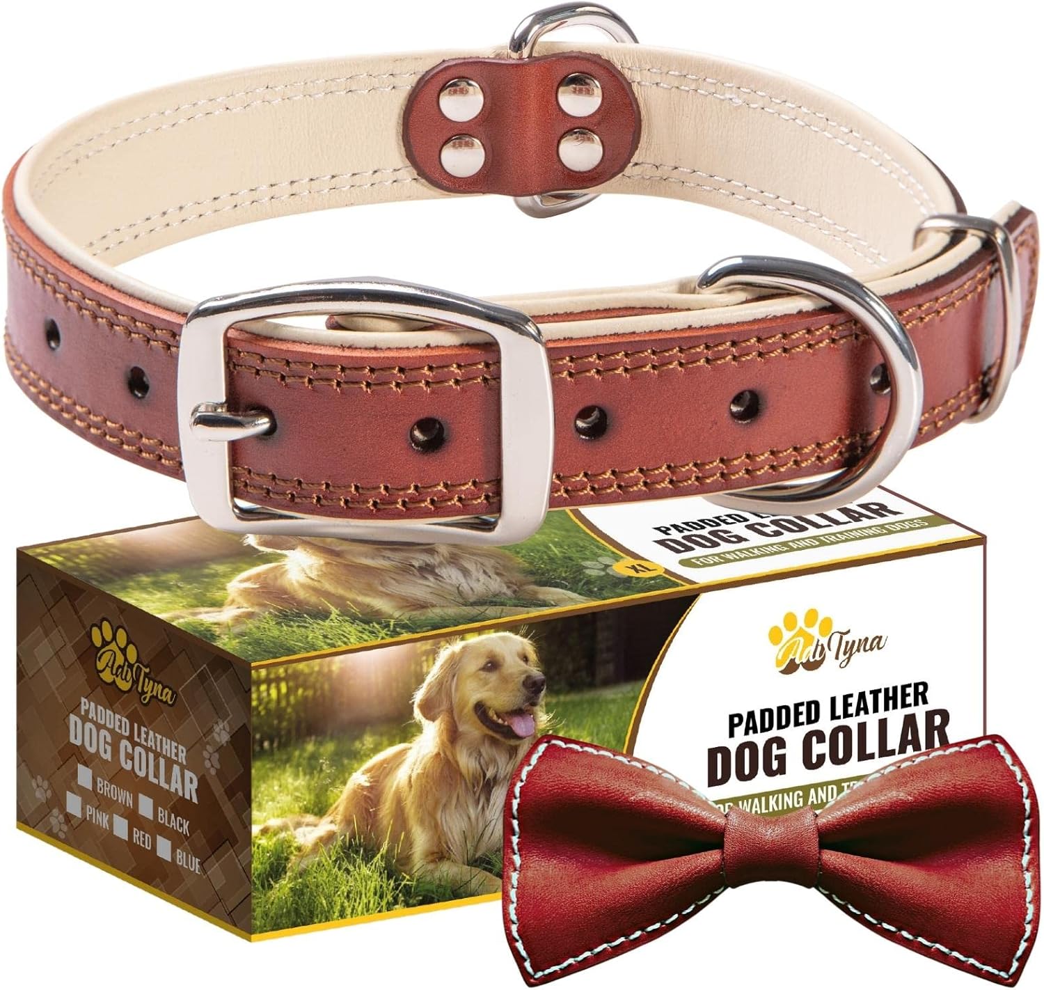 Leather Dog Leash 6 Foot x 1" with Padded Leather Dog Collar for Extra Large Dogs