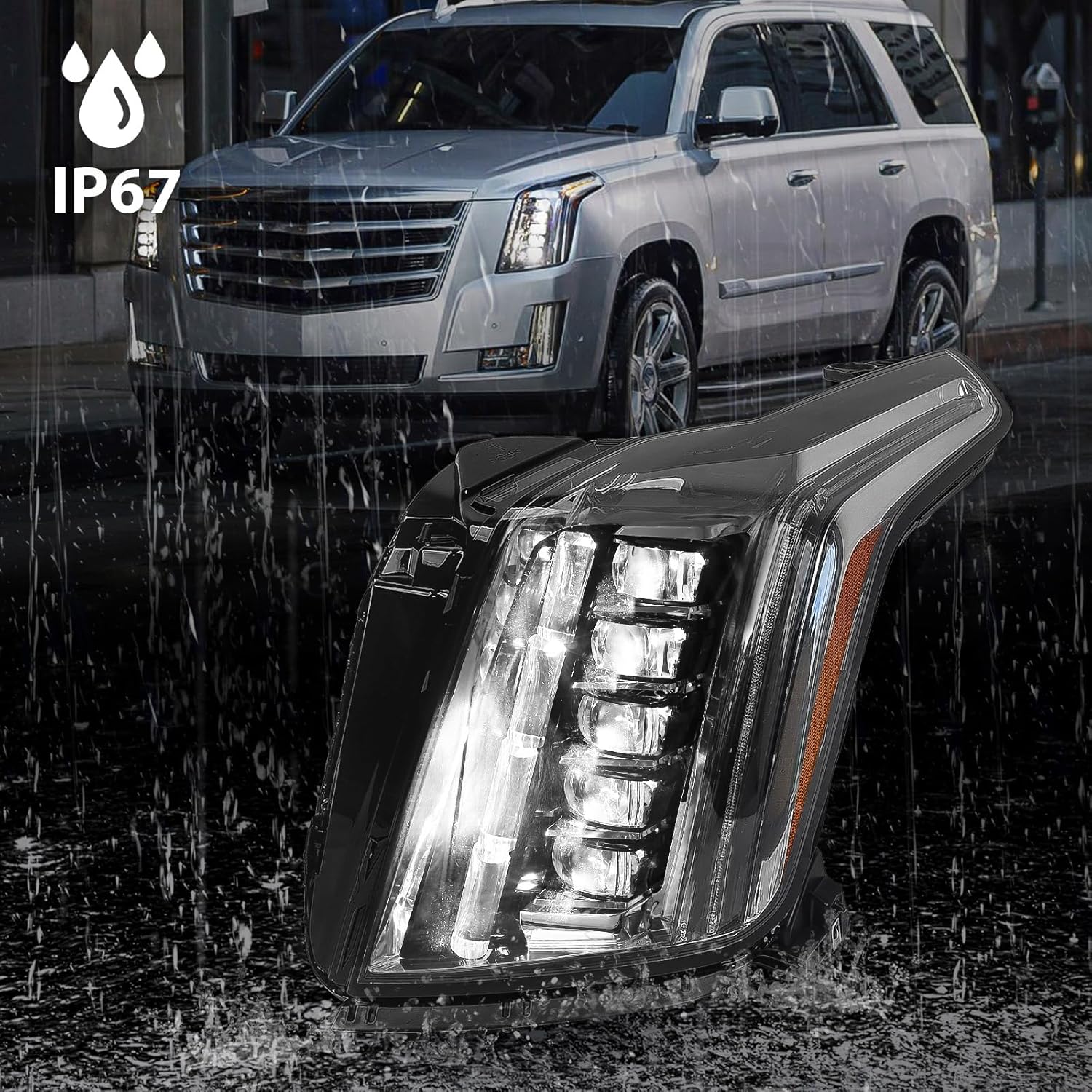 FIONE LED Headlight Assembly Compatible with Cadillac Escalade 2015 2016 2017 2018 2019 2020 Driver Side LH Replacement Headlamp