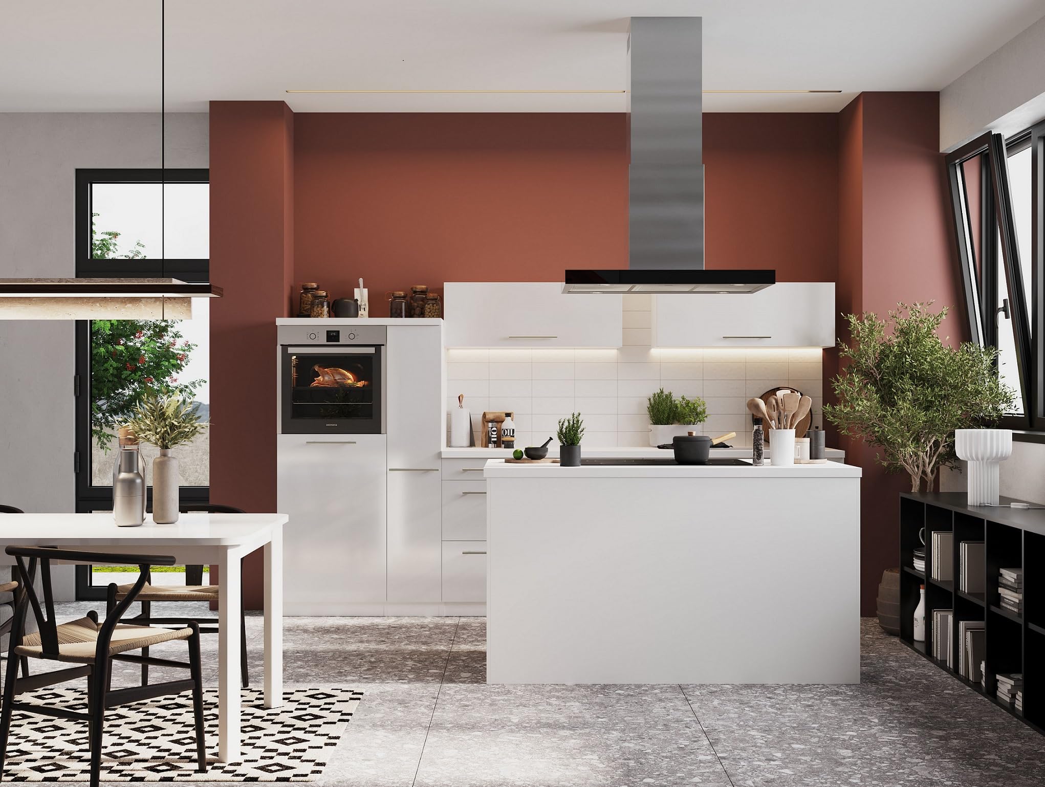 Respekta Cappa Aspirante, Cappa a Isola 90 cm, Struttura in acciaio inox con paralume in vetro Nero, Funzione di scarico e ricircolo d'aria, CH44099GISAM, A, 58–73 dB