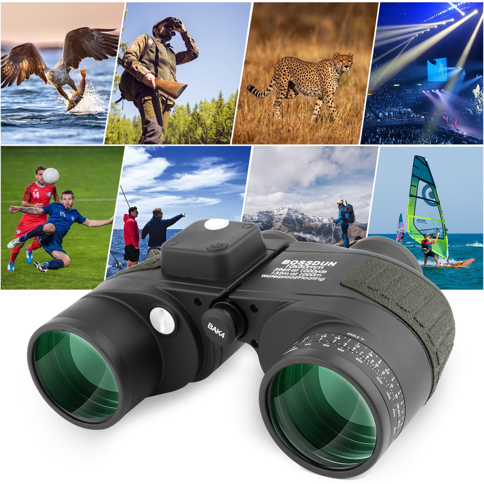 10x50 Fernglas,Fernglas mit Nachtsicht Entfernungsmesser und Kompass, für Wassersport-Enthusiasten und Hobbysegler, inklusive Bereitschaftstasche, Staubschutzkappen und Trageriemen