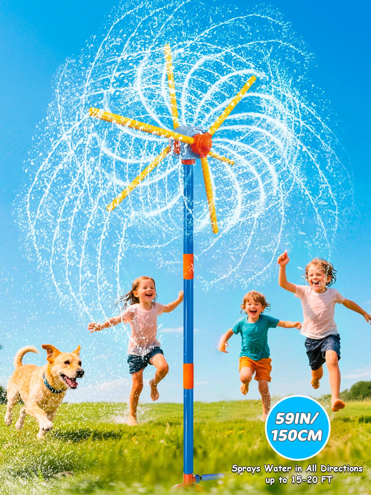 TERRAMUS Arroseur moulin à vent de 150 cm pour enfants Jouets d'été, Jouet d'eau à éclaboussures rotatif à 360°, Double face amélioré avec 6 pales, Jeux d'extérieur en plein air Amusement estival pour
