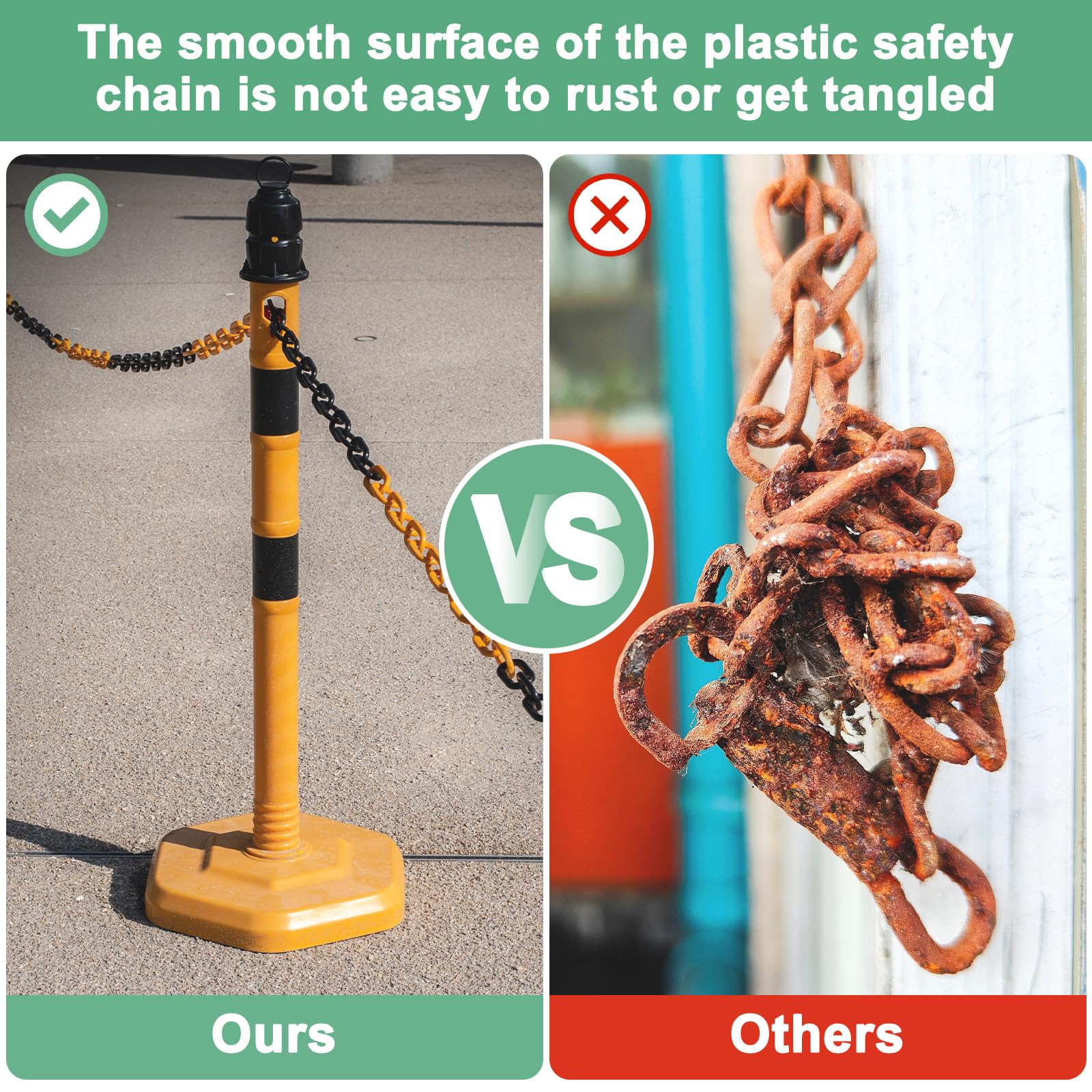 M METERXITY Catena Di Barriere In Plastica, Lunghezza 10 Piedi Catena Di Sicurezza Impermeabile Bianca Con Fibbia A Forma Di S Per Controllo Folla/Ascensore