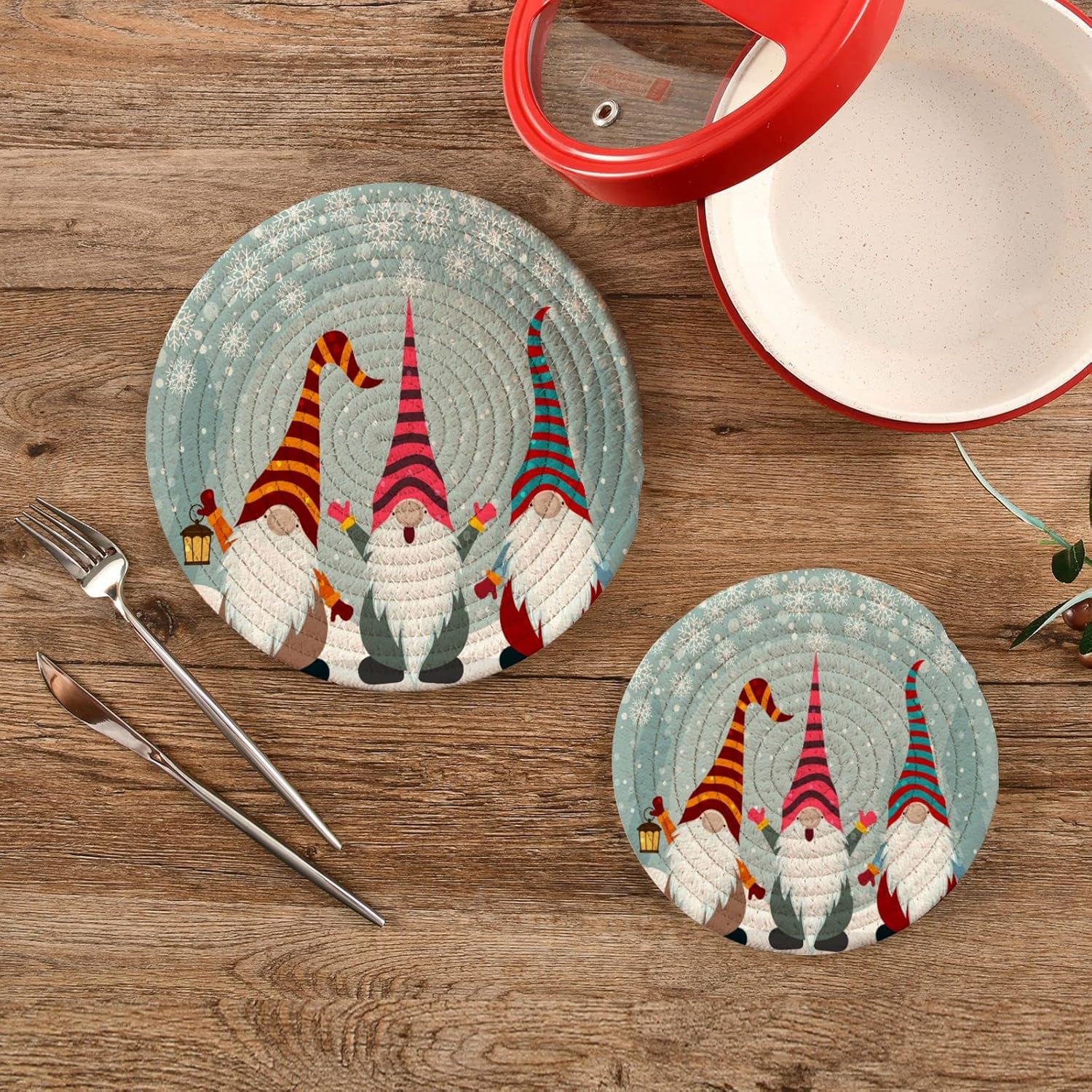 Winter Gnome Cute Pot Holders Trivets 2 Pcs Heat Resistant