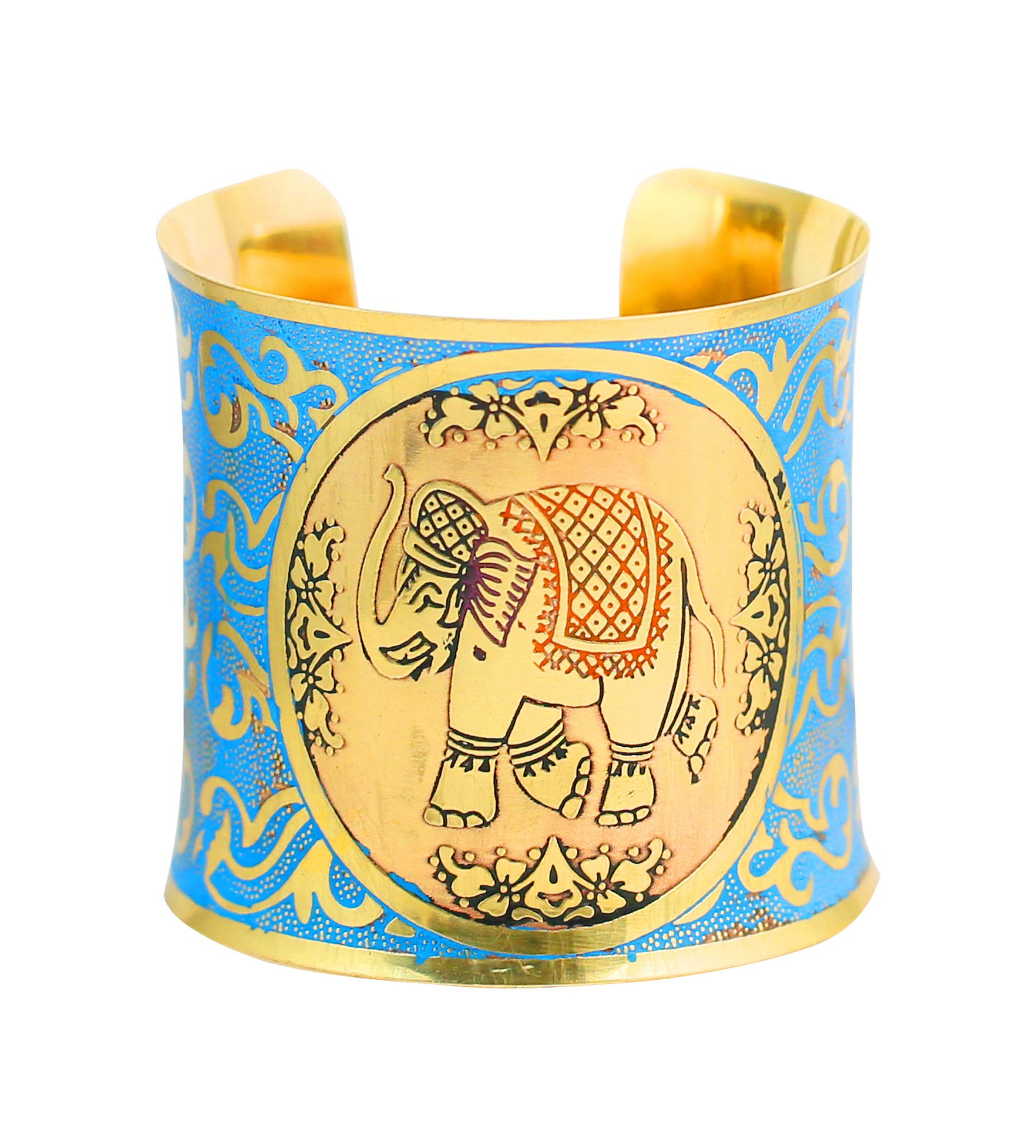 Touchstone Indian Bollywood Desire Brass Base Exotic Workmanship Free Size Cuff Bracelet in Antique Gold Or White Or Copper Tone for Women.