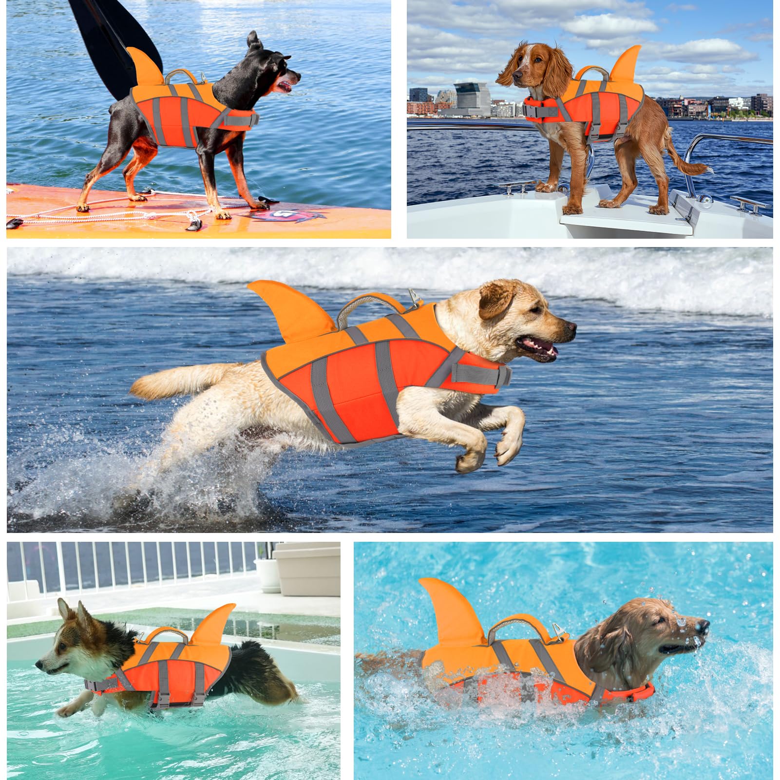 Doglay - Gilet de sauvetage pour chien requin, flottabilité supérieure avec poignée de sauvetage et bandes réfléchissantes et aileron de requin, gilet de natation pour petits chiens